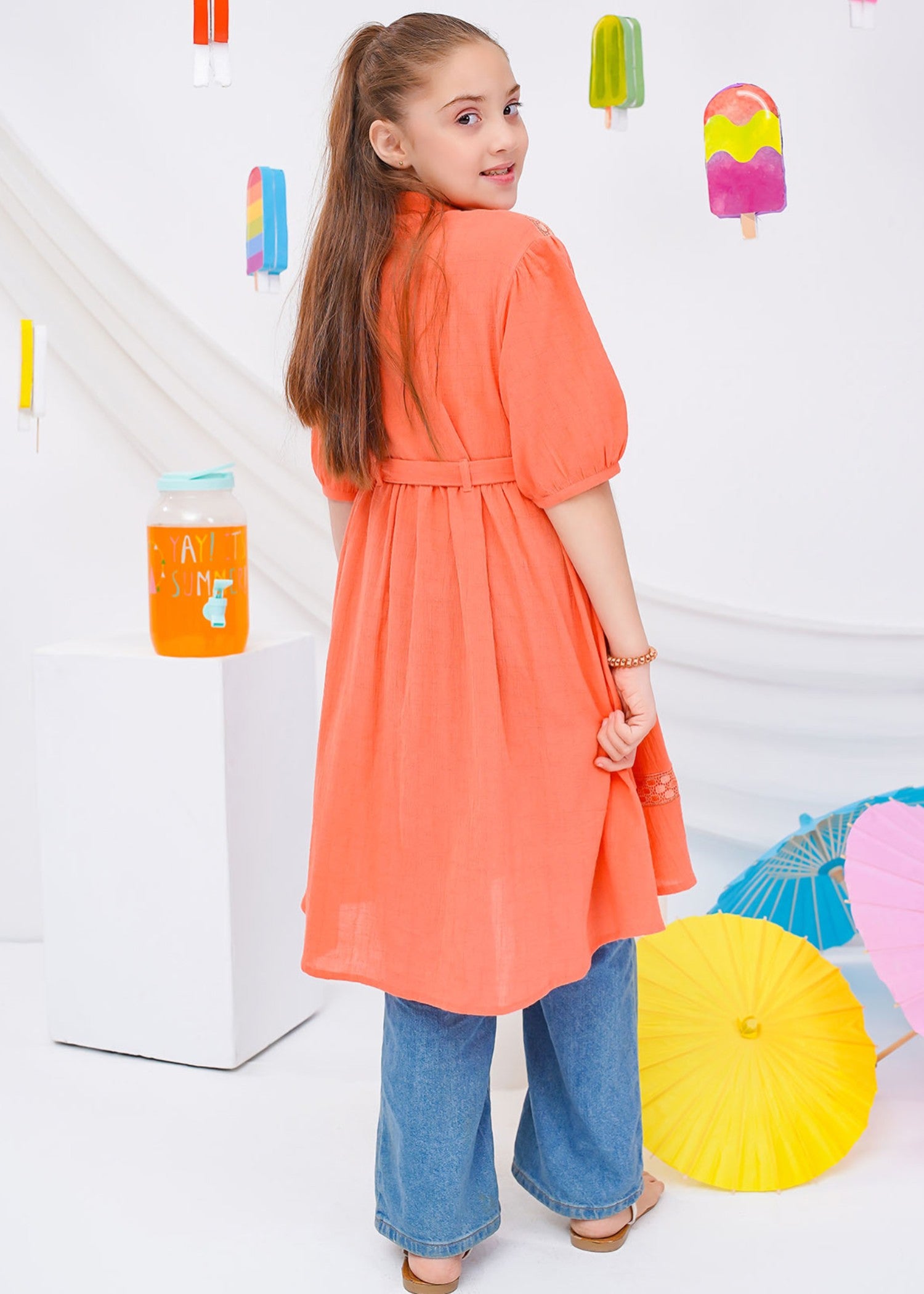 cotton Frock in Coral pink
