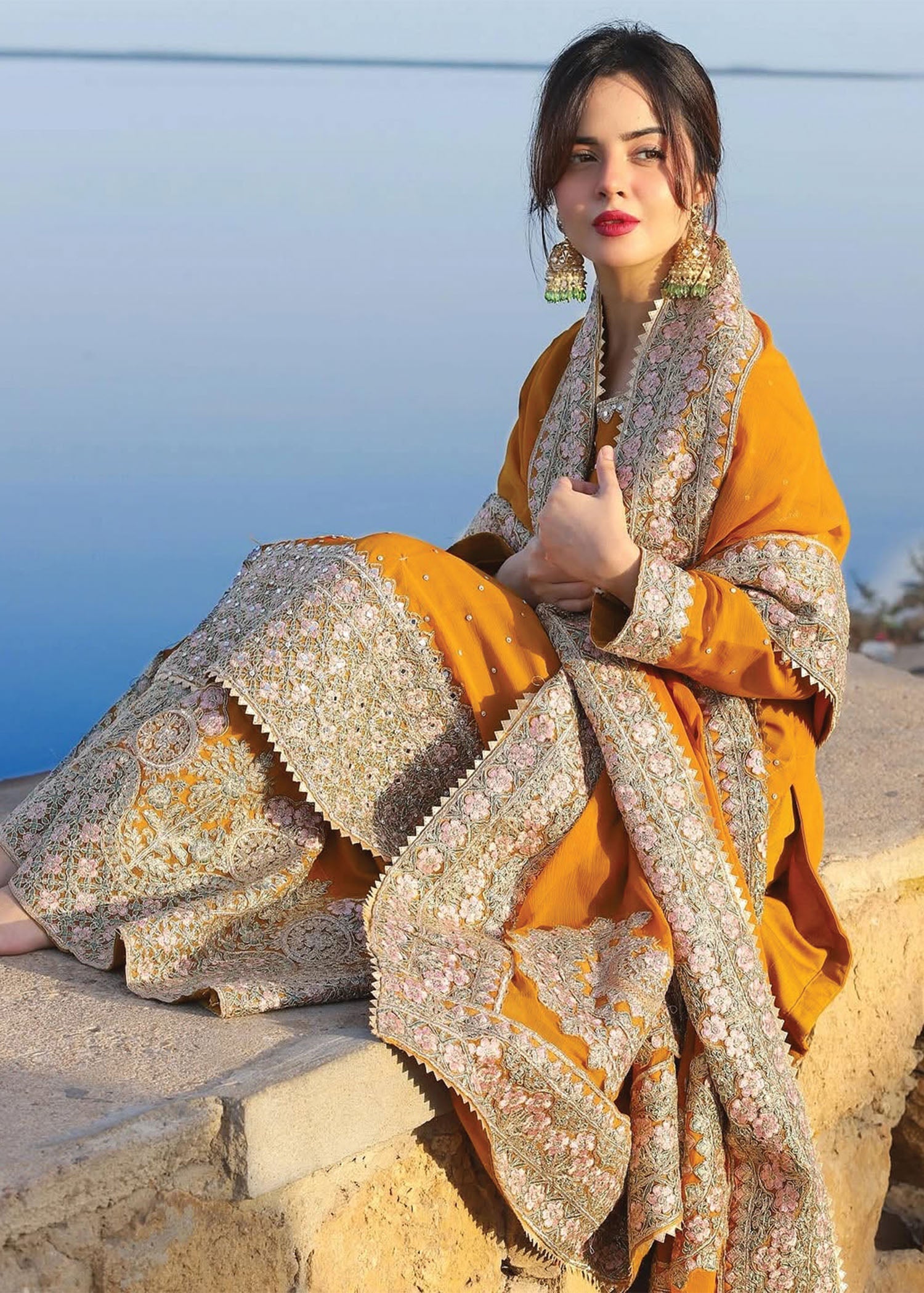 chiffon Kurta Set in Orange
