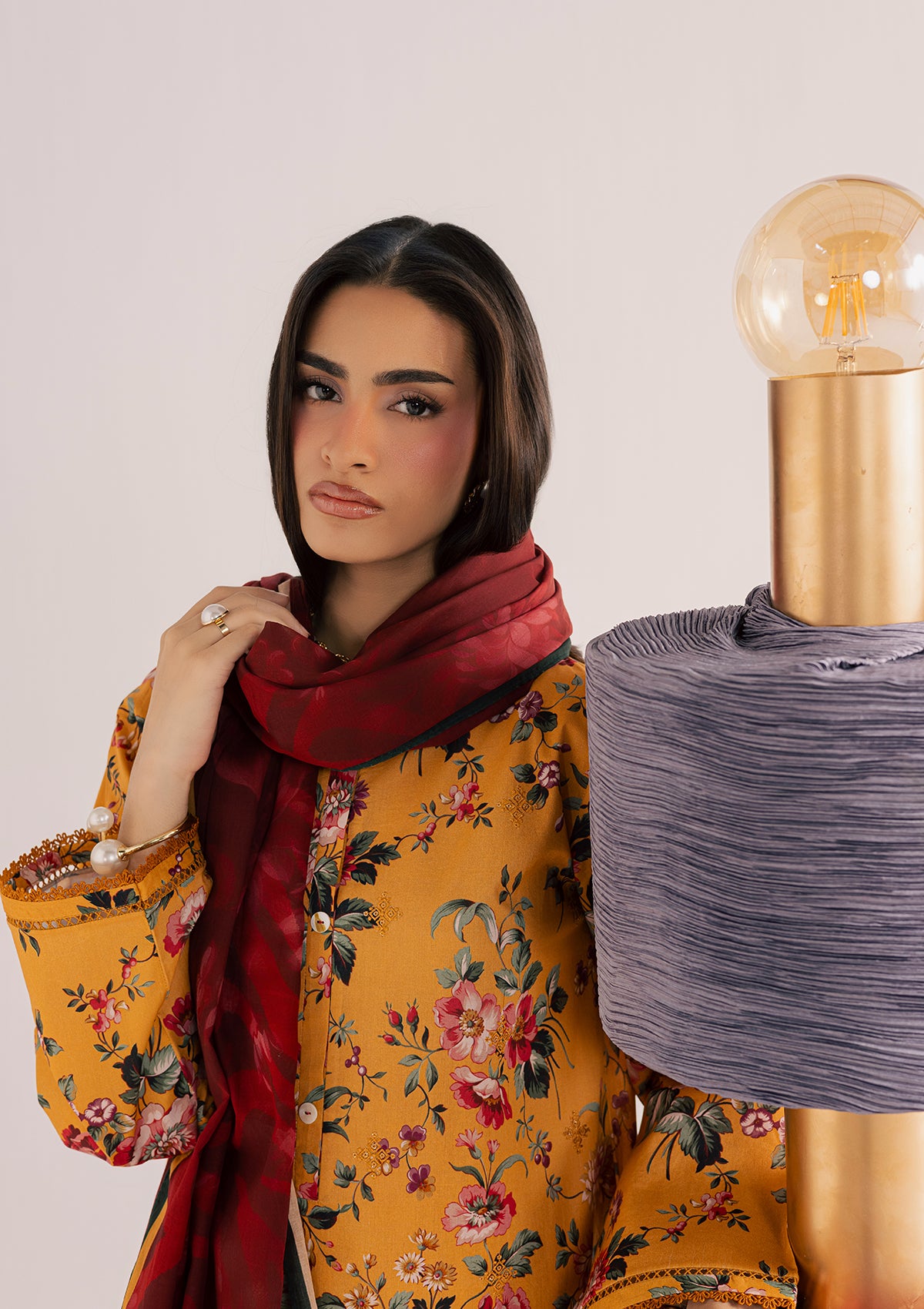 lawn Kurta Set in Yellow-orange