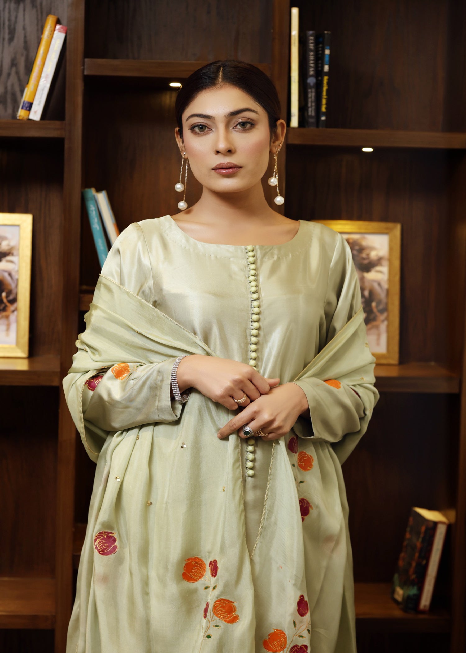 silk Kurta Set in Mint green