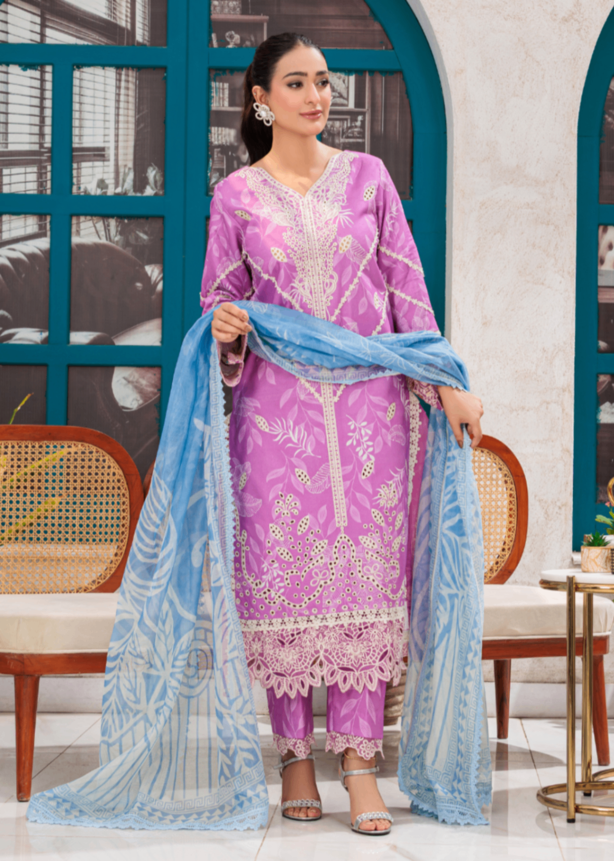 lawn Kurta Set in Orchid