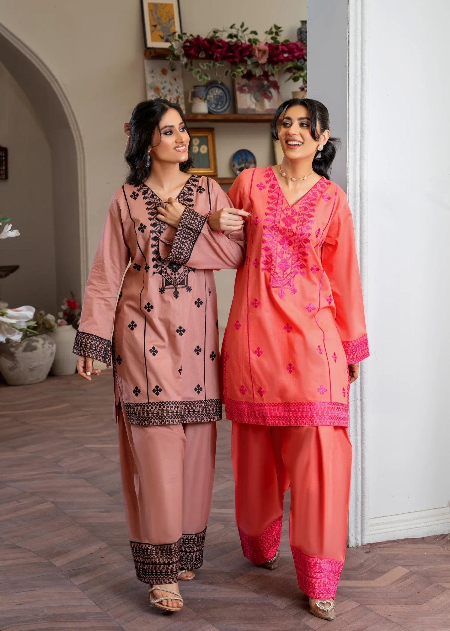 cotton Kurta Set in Brown