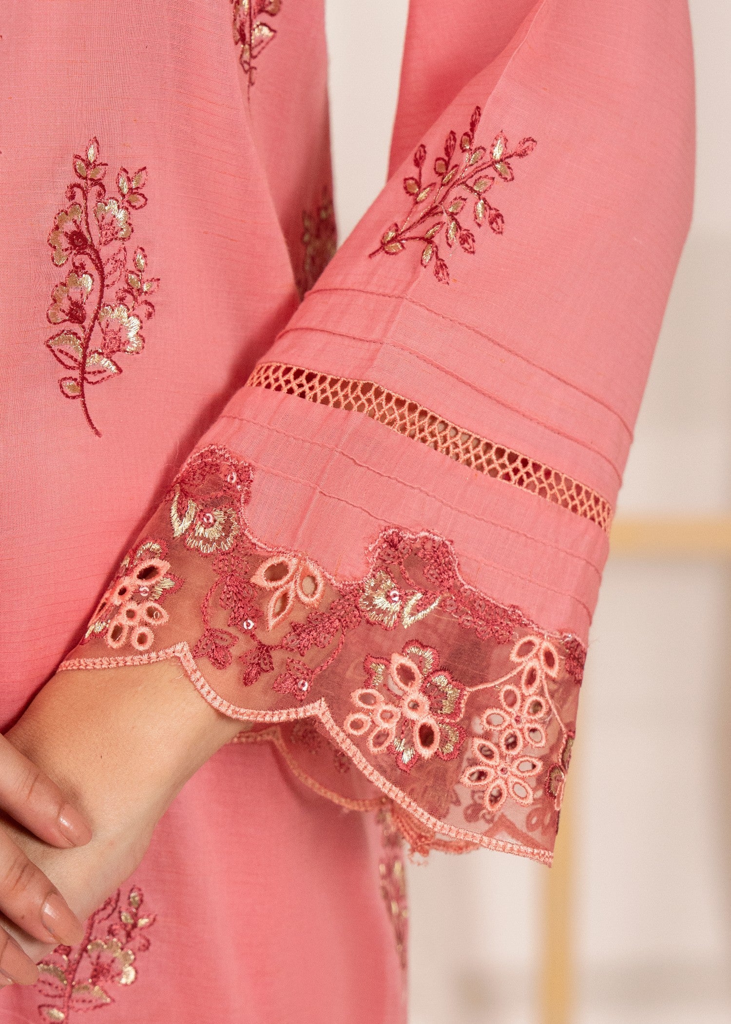 karandi Kurta Set in Baby pink