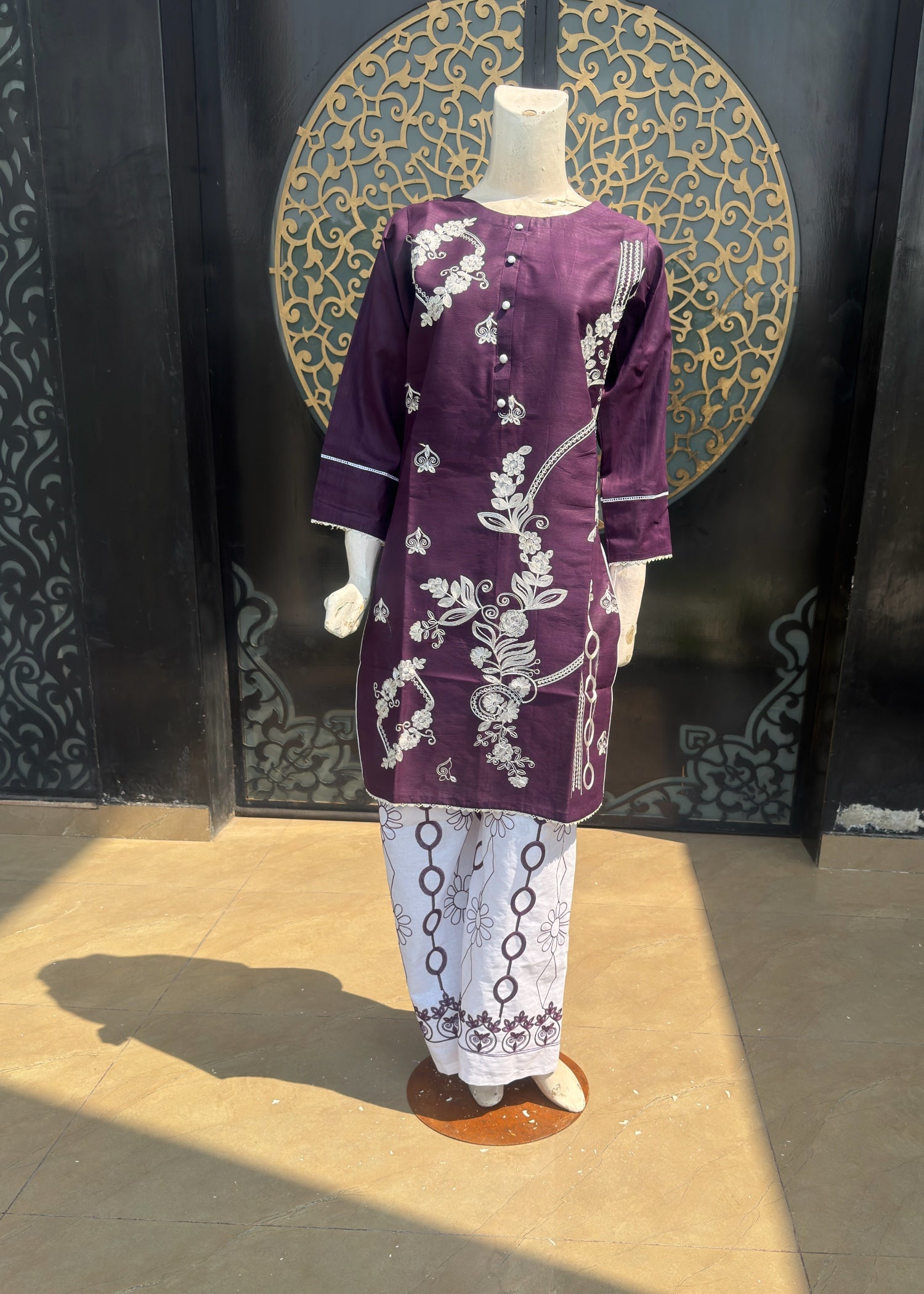 cotton Kurta Set in Purple, plum