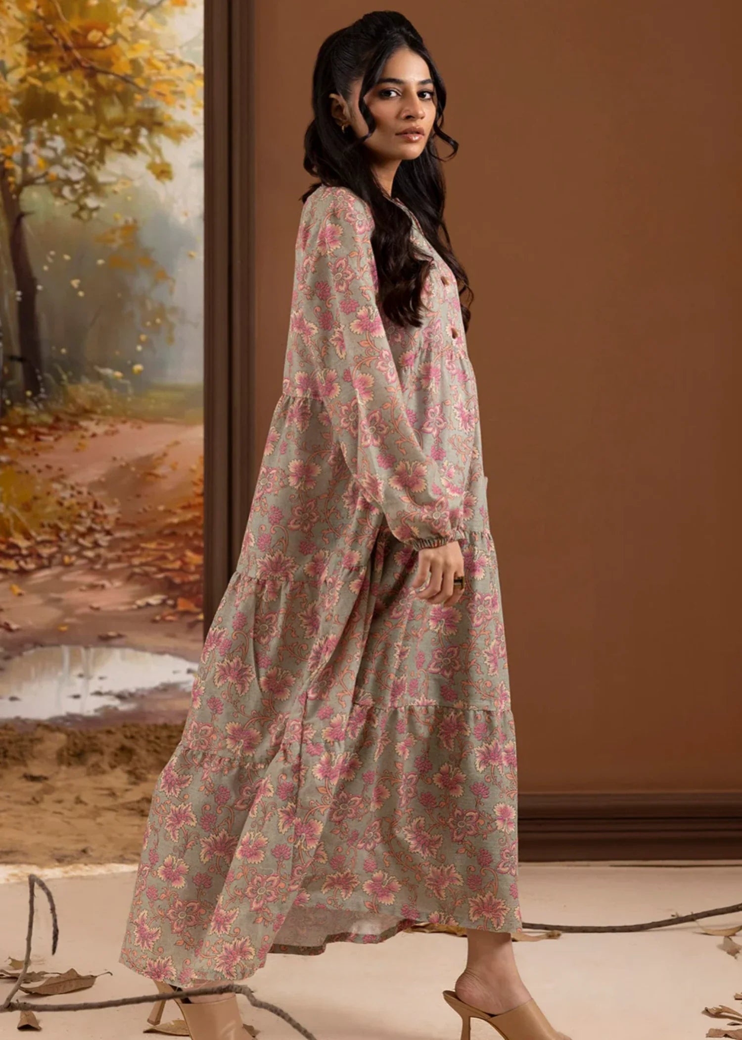 khaddar Maxi in Grey