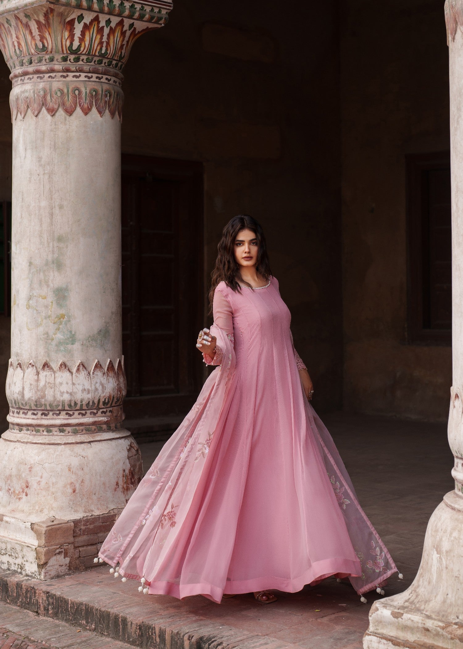 crinkle chiffon Maxi in Tea rose pink