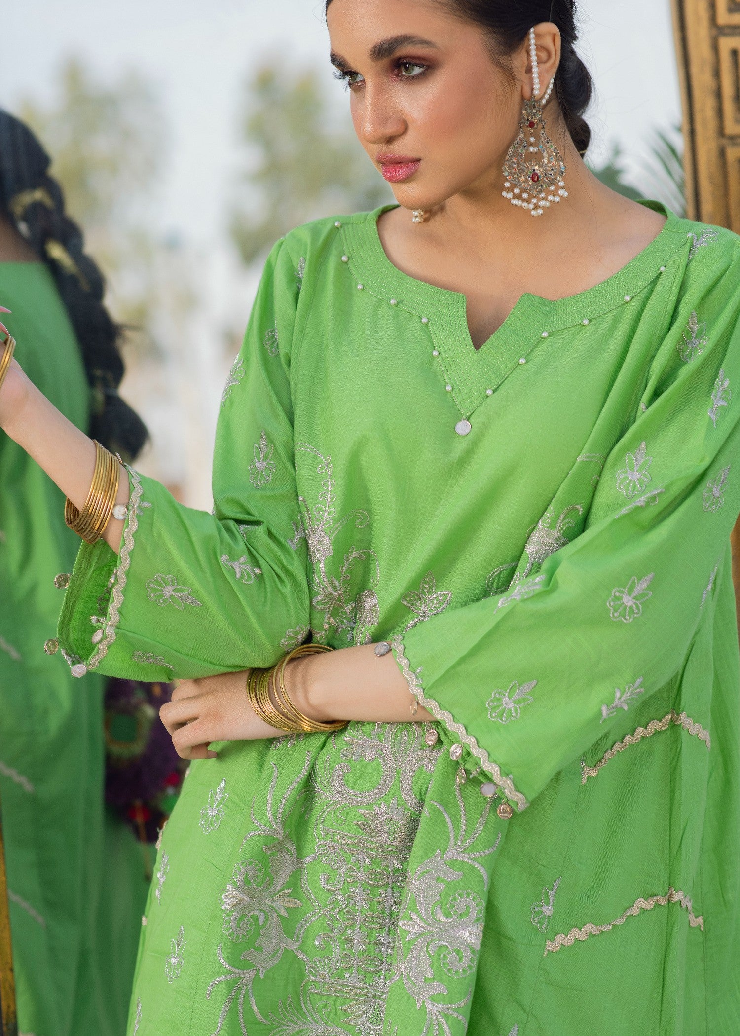 slub lawn Kurti in Herb green