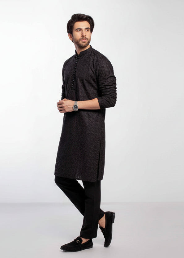 chikankari cotton Kurta Set in Black