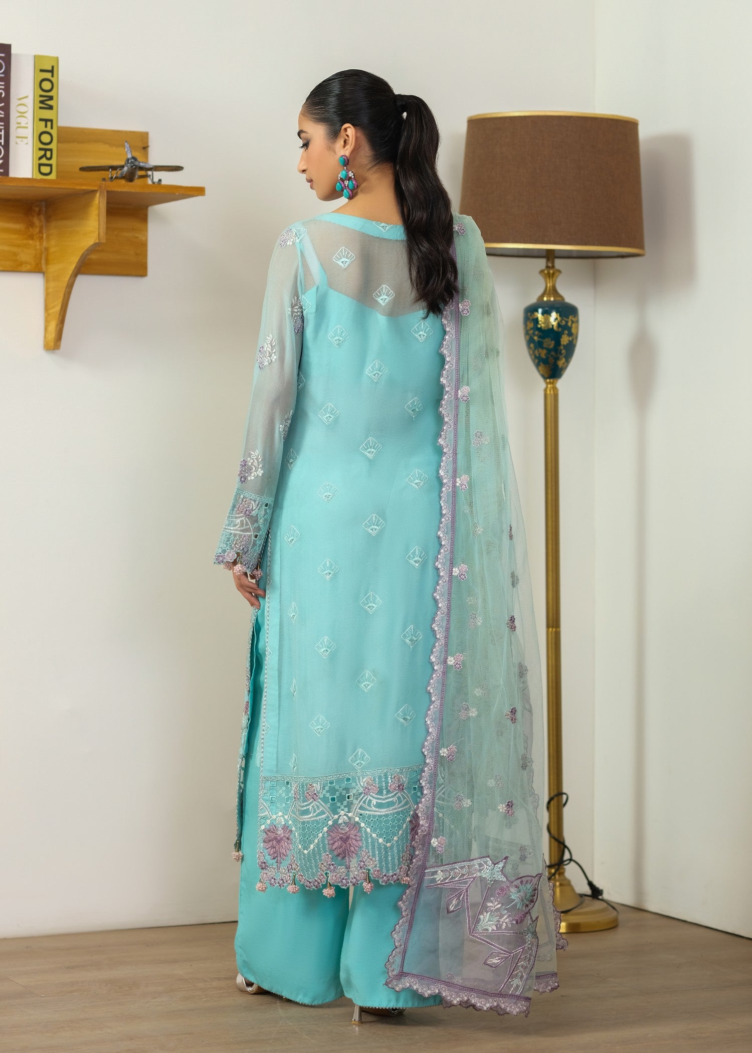 chiffon Kurta Set in Electric blue