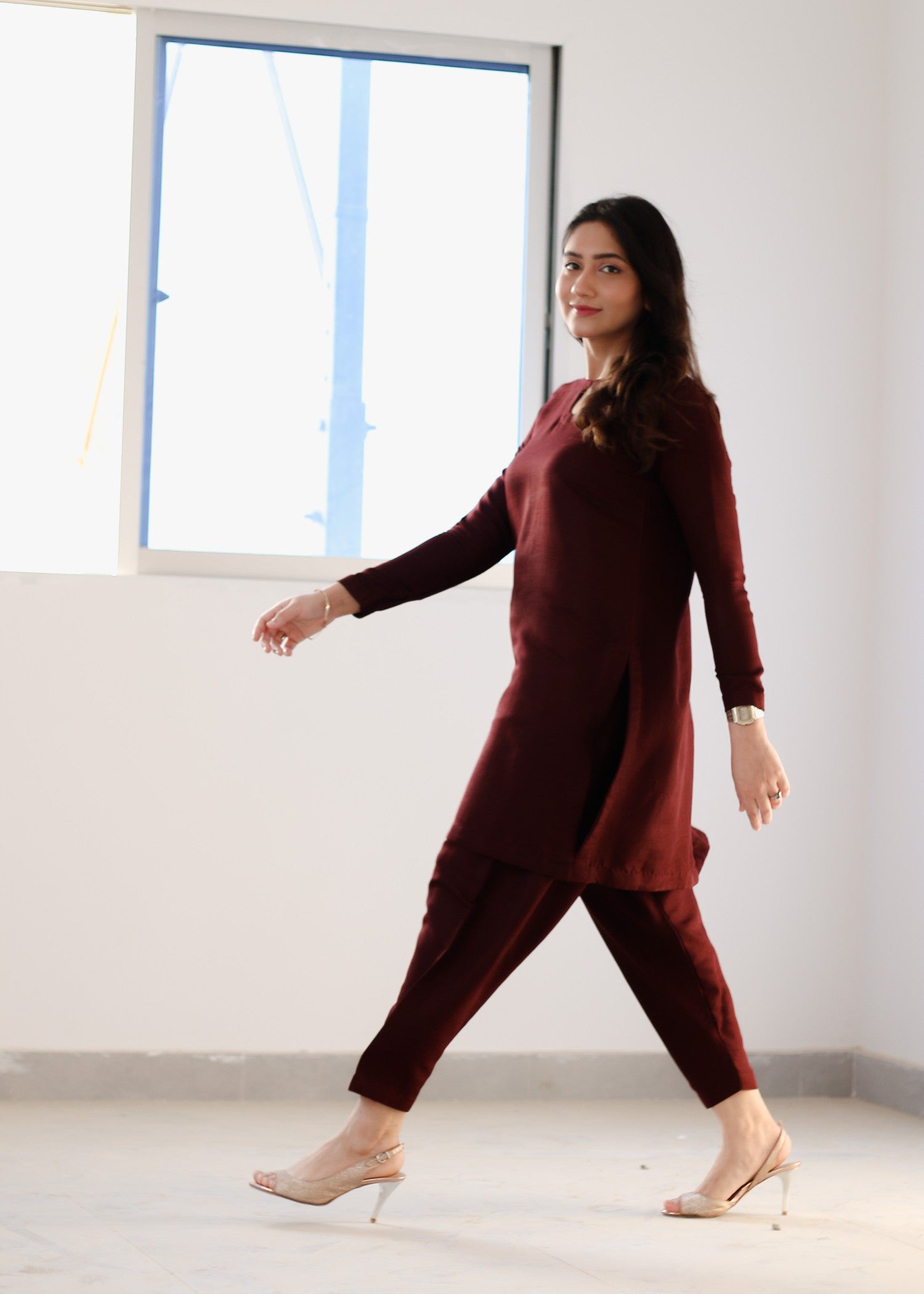 raw silk Co Ord Sets in Maroon