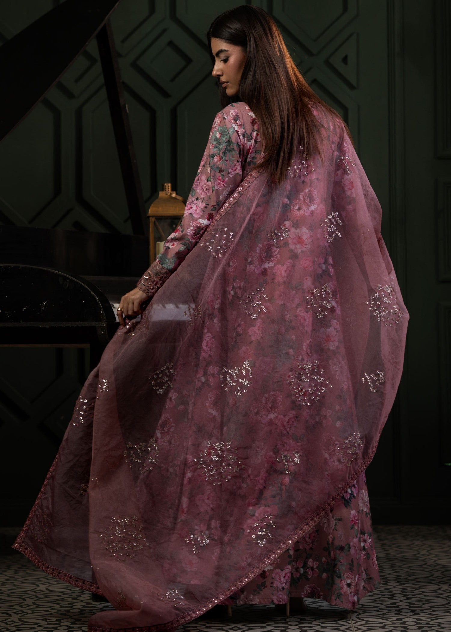 raw silk Pishwas in Zinnia pink
