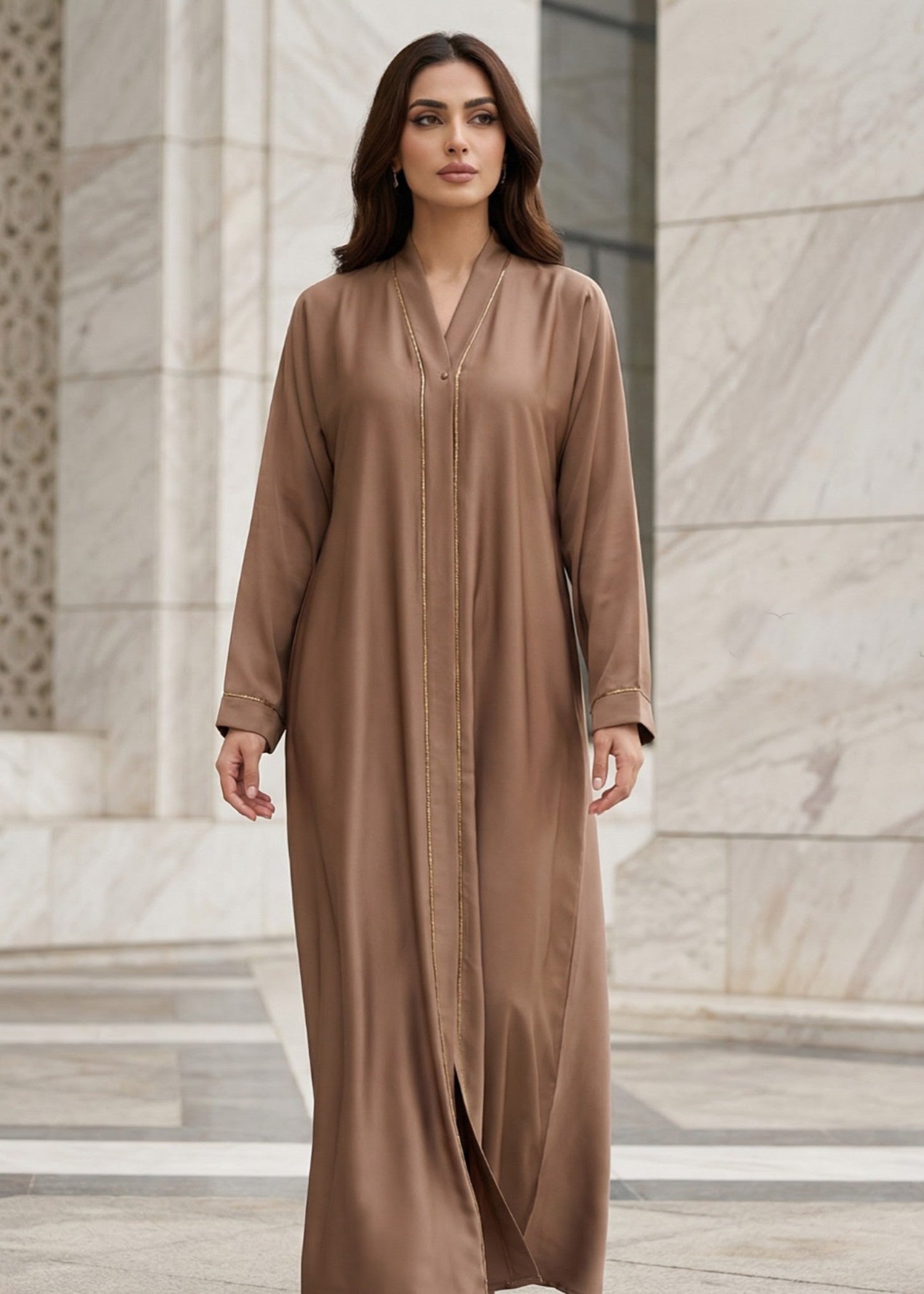 silk Abaya in Camel brown