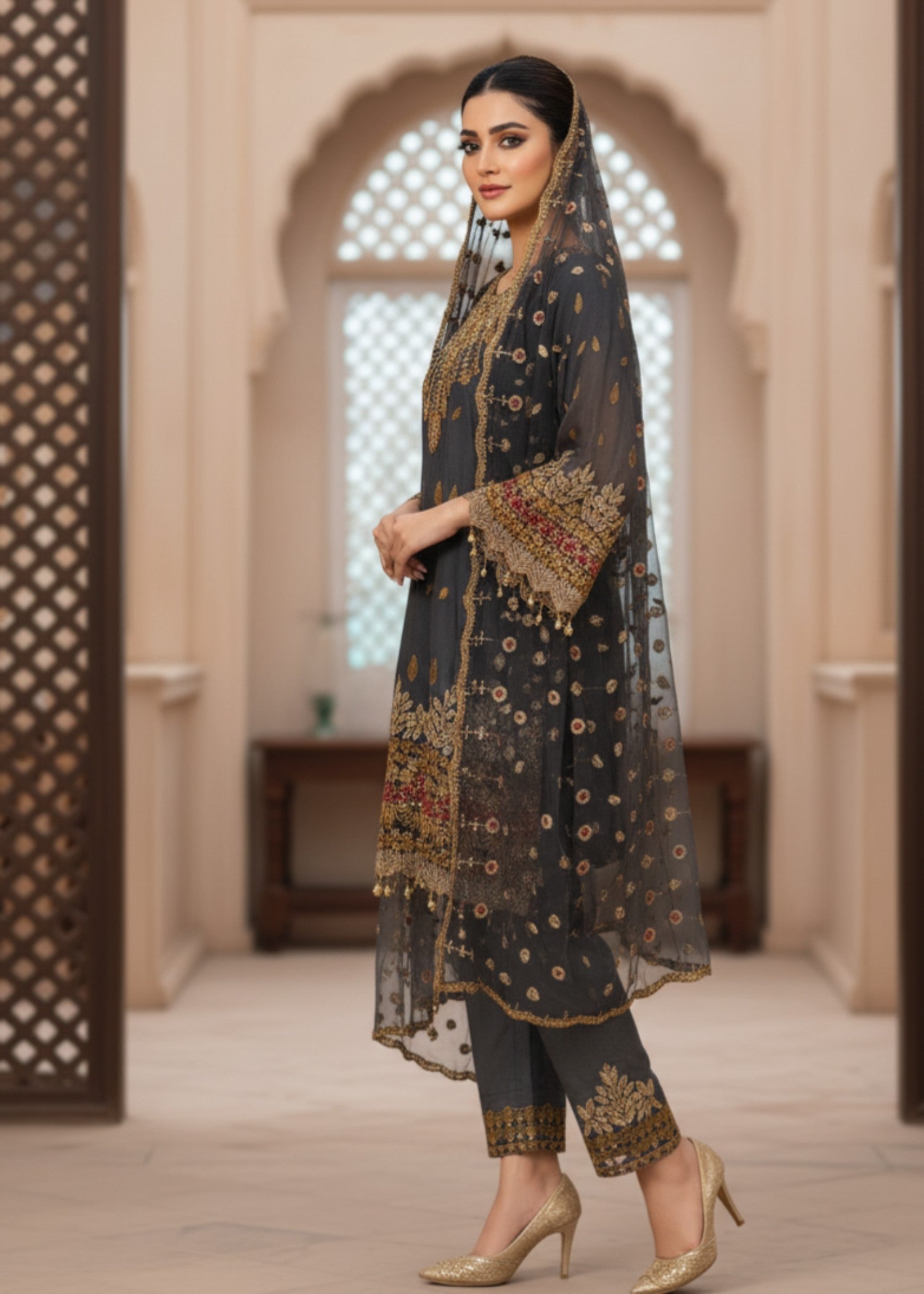chiffon Short Frock in Dark grey