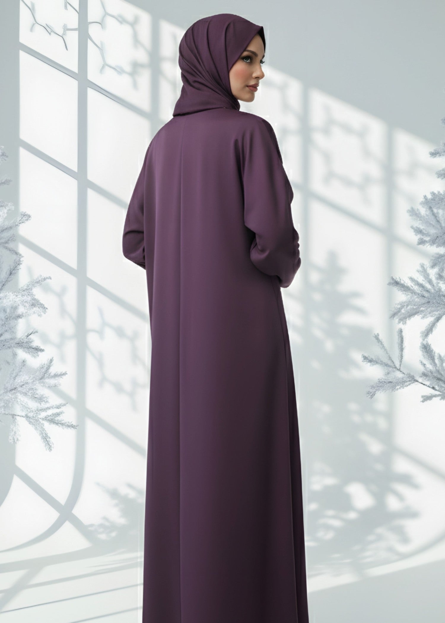 nidha blend Abaya in White, plum