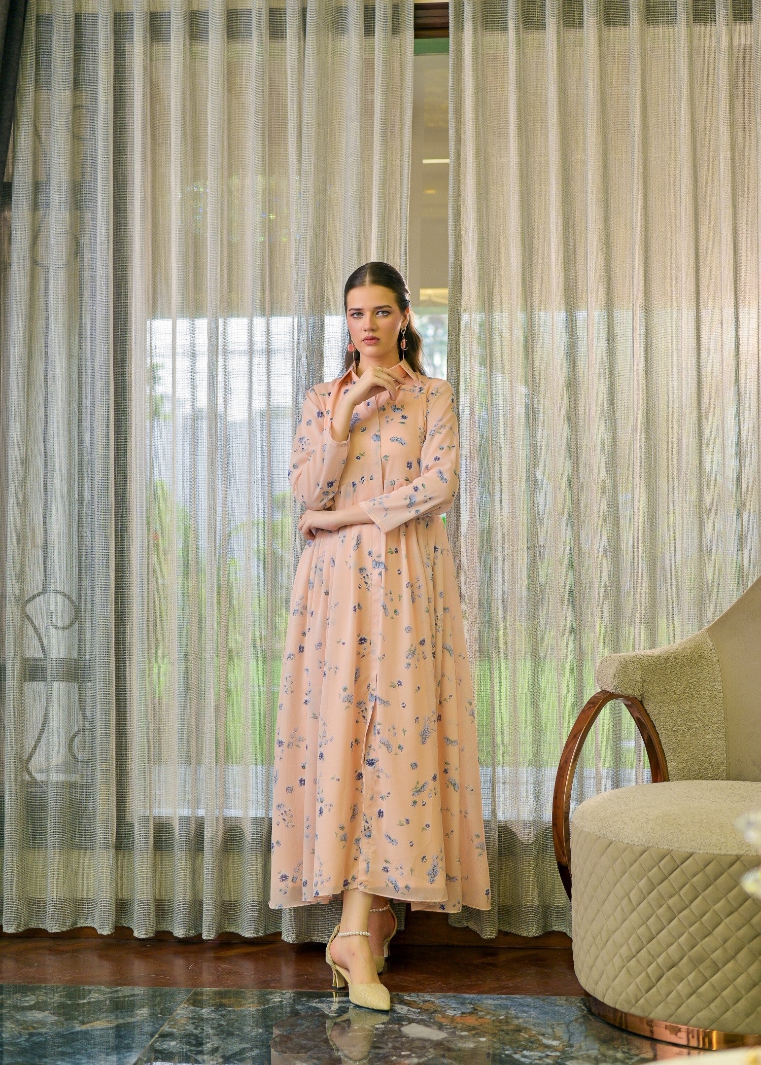 polyester chiffon Maxi in Pink