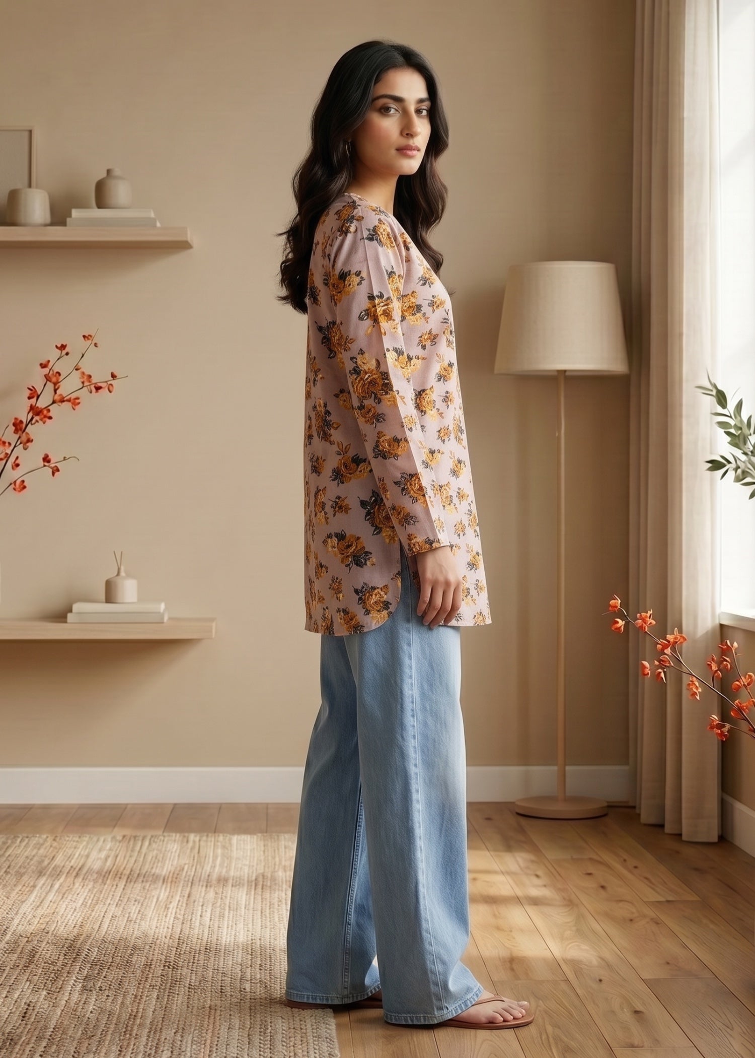 lawn cotton Kurti in Pastel grey, pastel pink