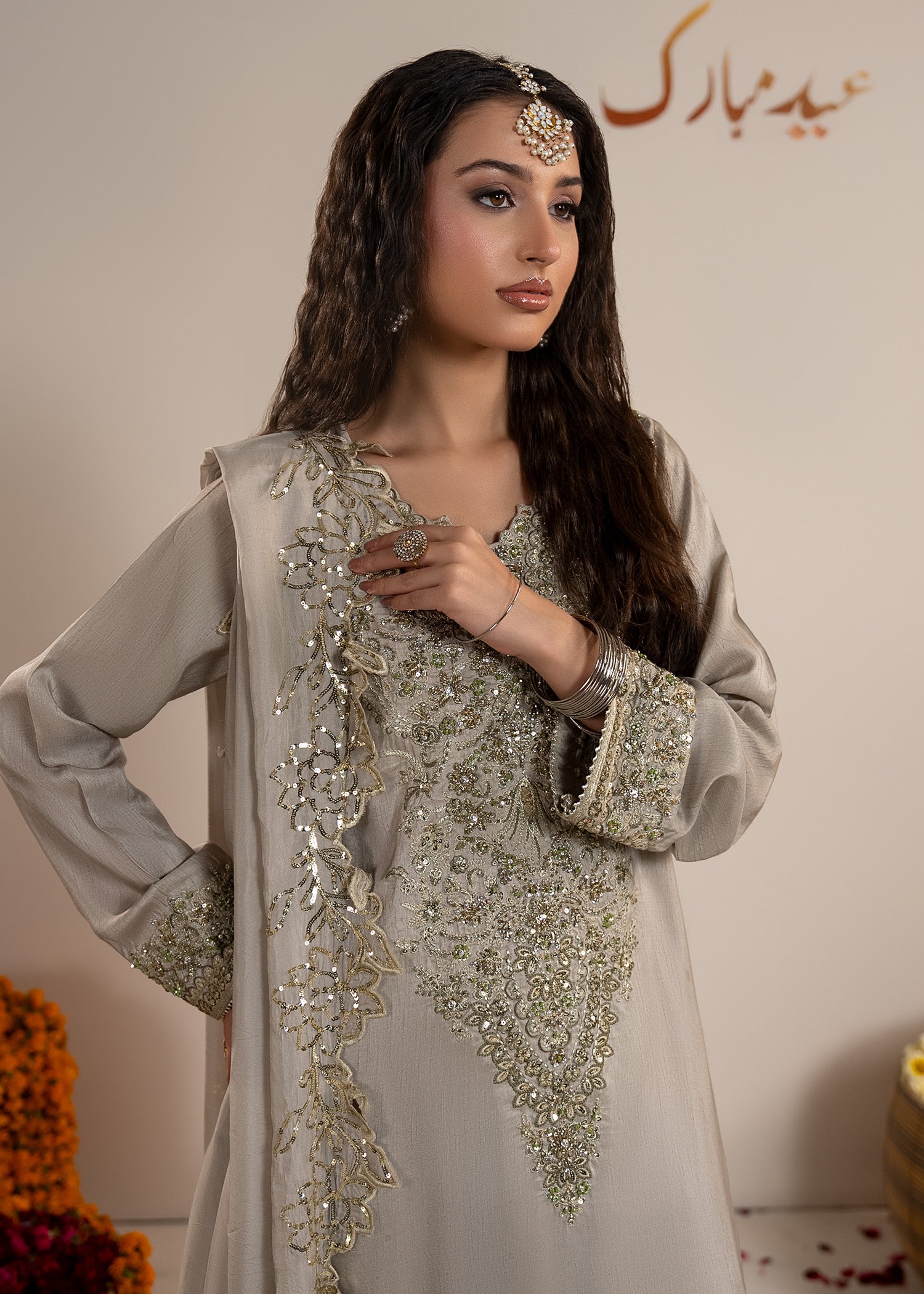 raw silk Sharara in Grey