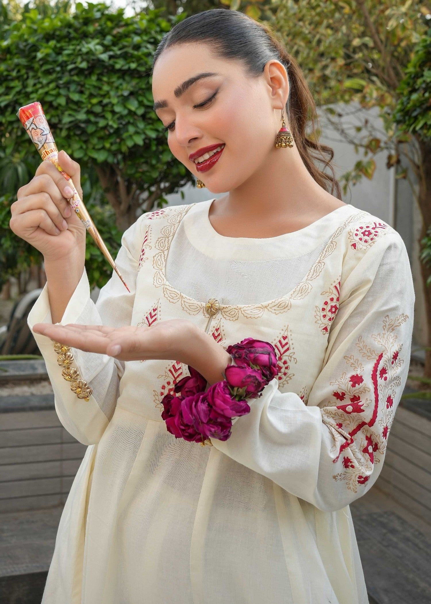 cotton Pishwas in Ivory