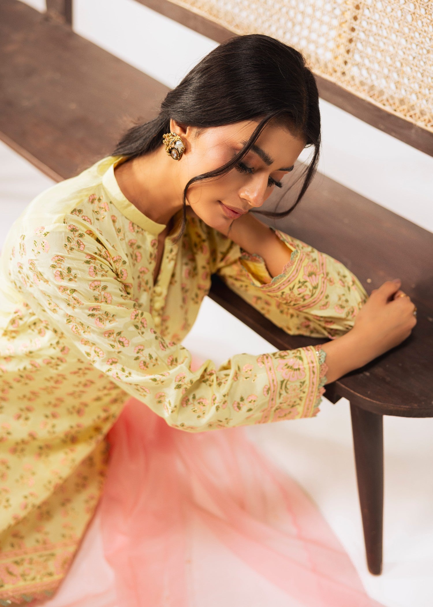 korean raw silk Kurta Set in Butter