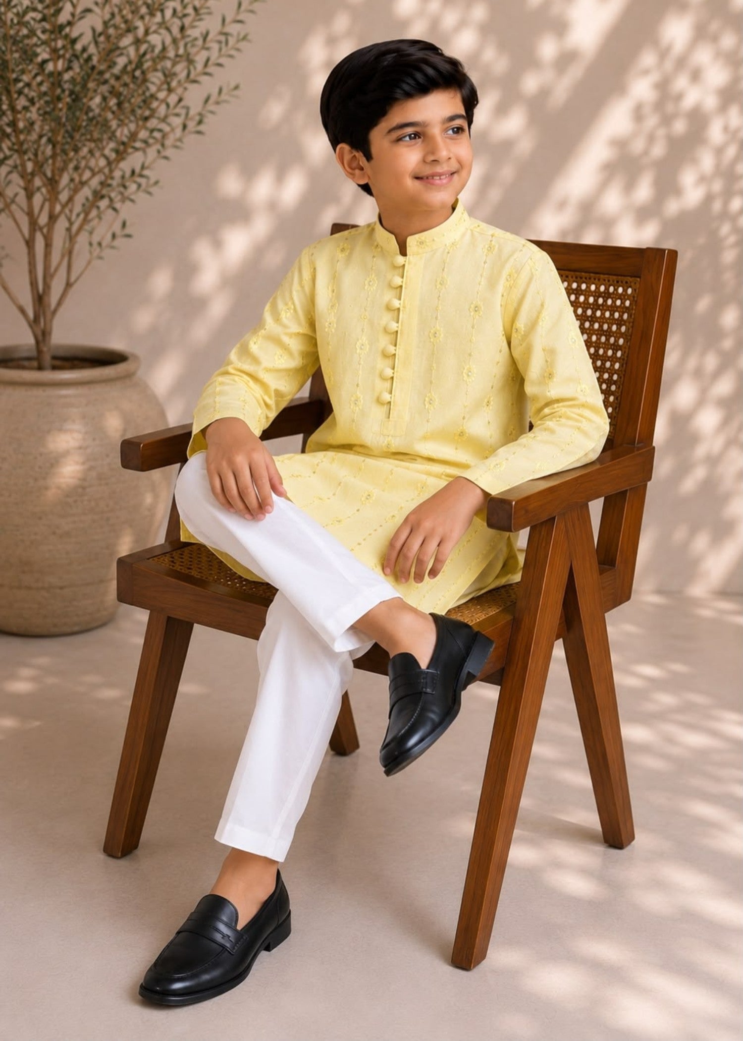 wash & wear Kurta Set in Light yellow
