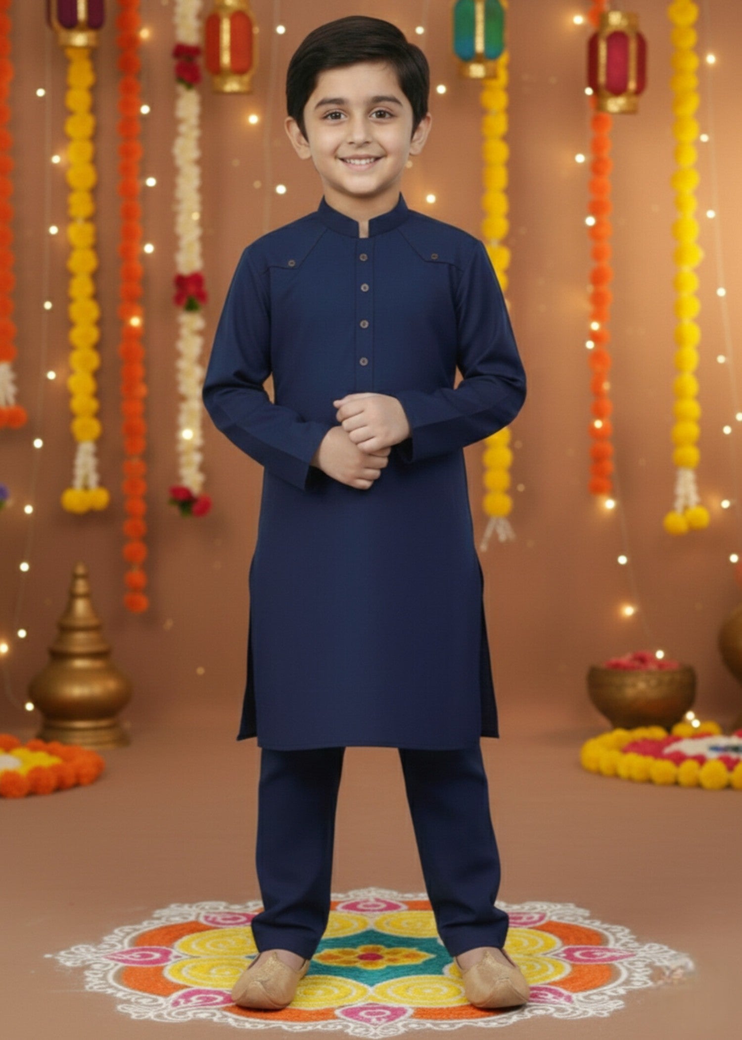 tropical Kurta Set in Navy blue