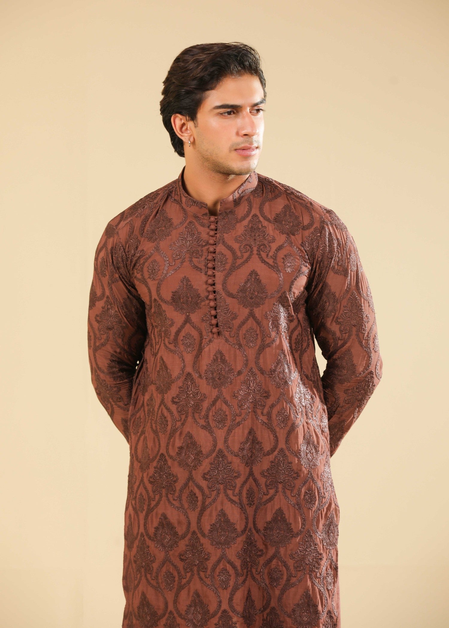 raw silk Kurta Set in Mocha brown