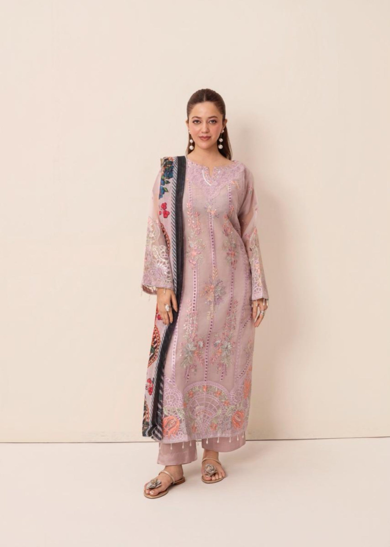 organza Kurta Set in Lilac