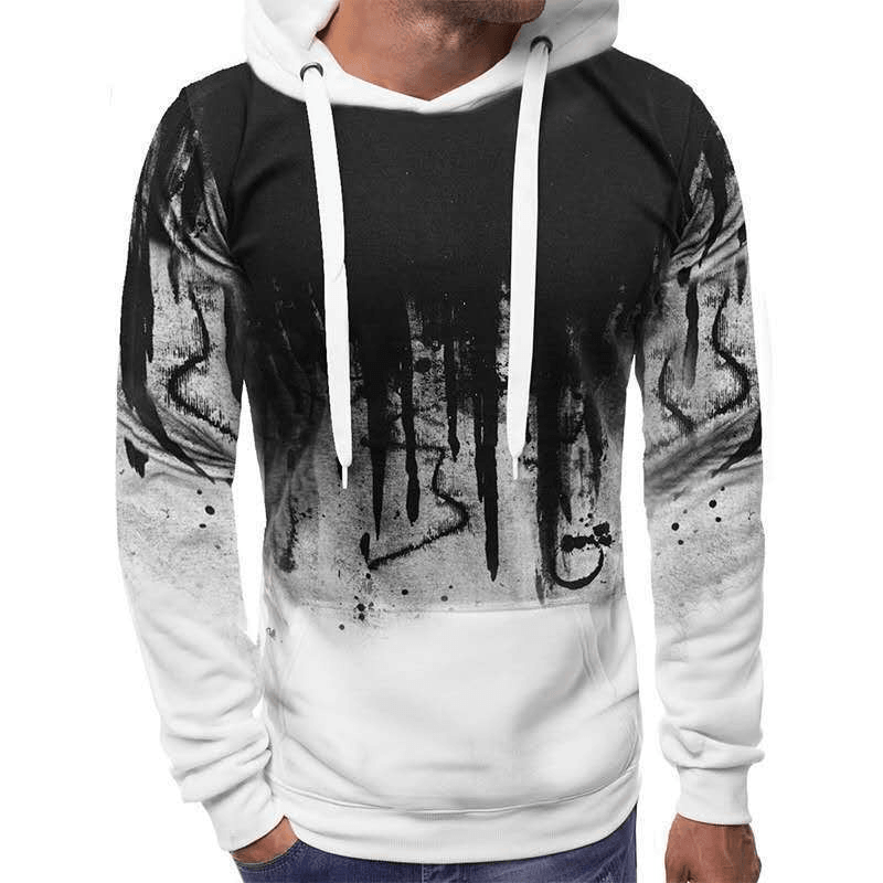 Men'S Velvet Sweatshirt with Ink-Splashing Print Pullover Sweater