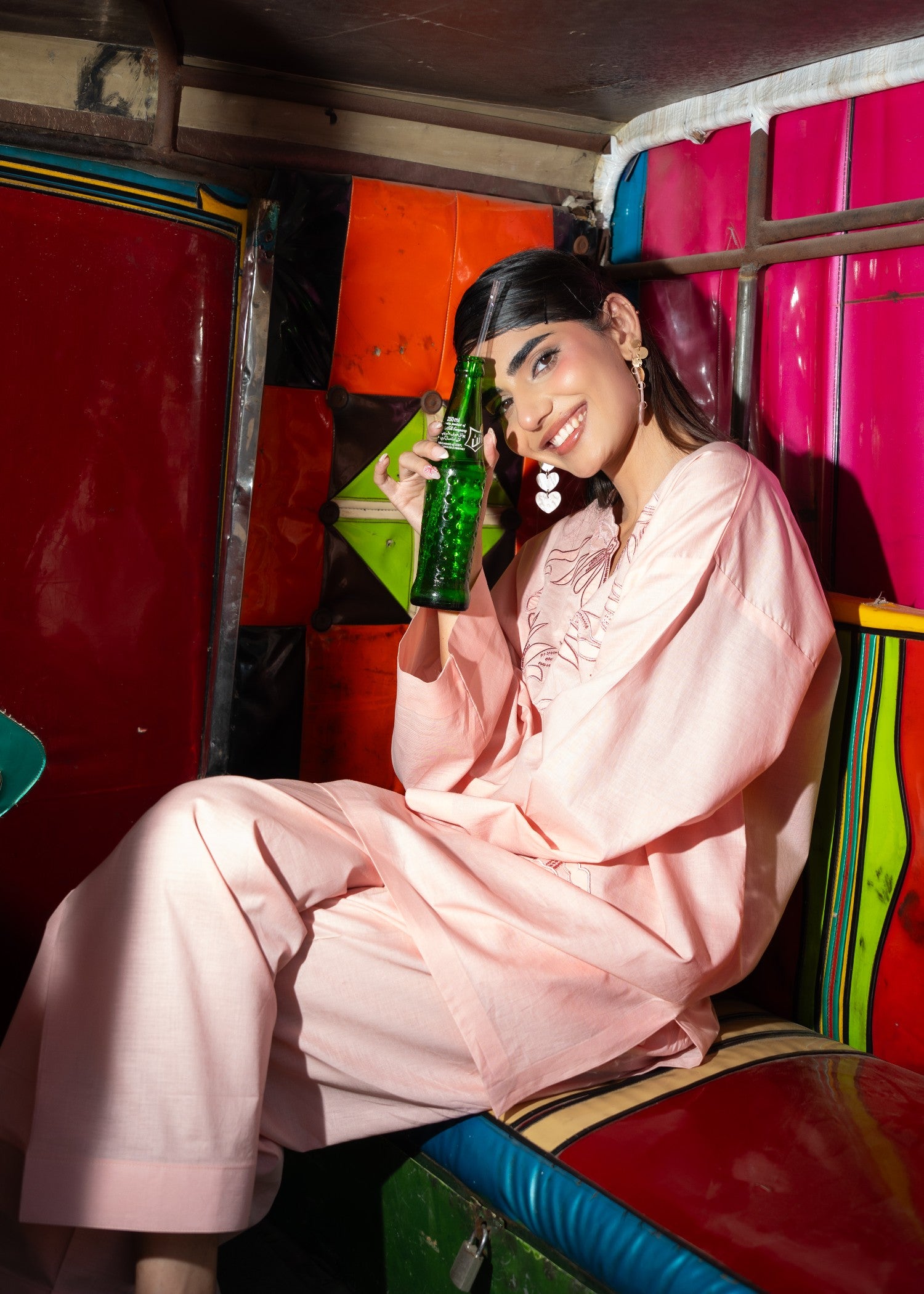 cotton linen Kurta Set in Pink