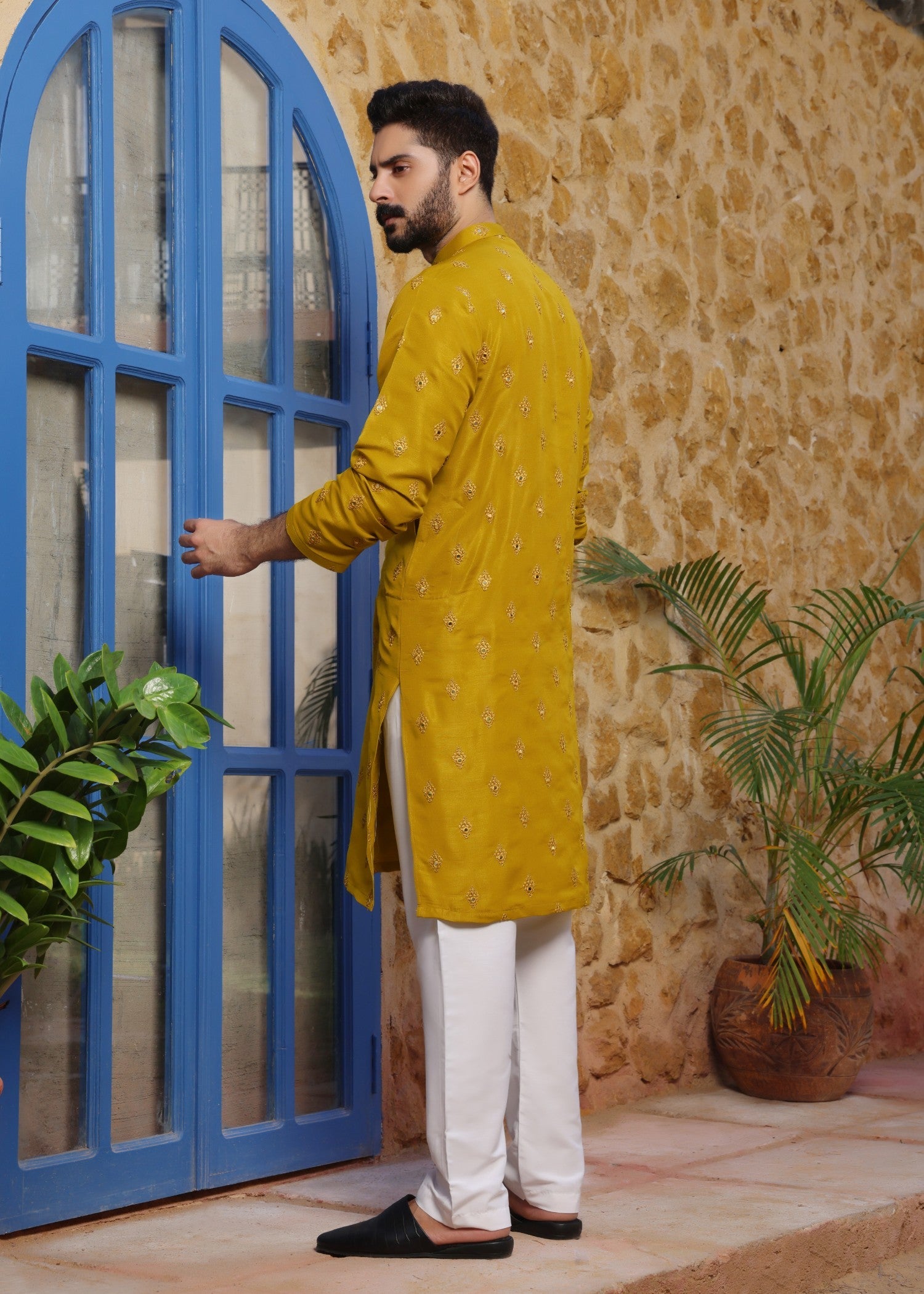 raw silk Kurta Set in Yellow