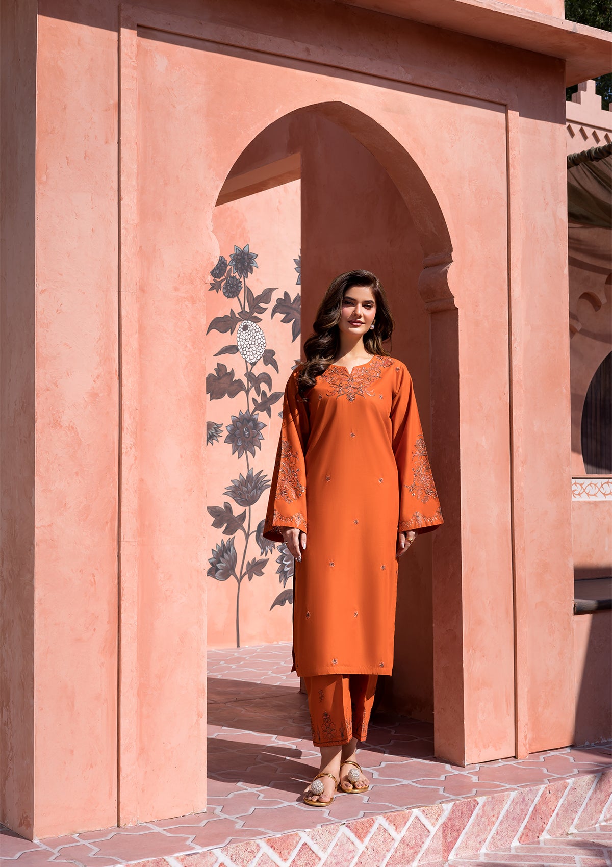 cotton Kurta Set in Persimmon