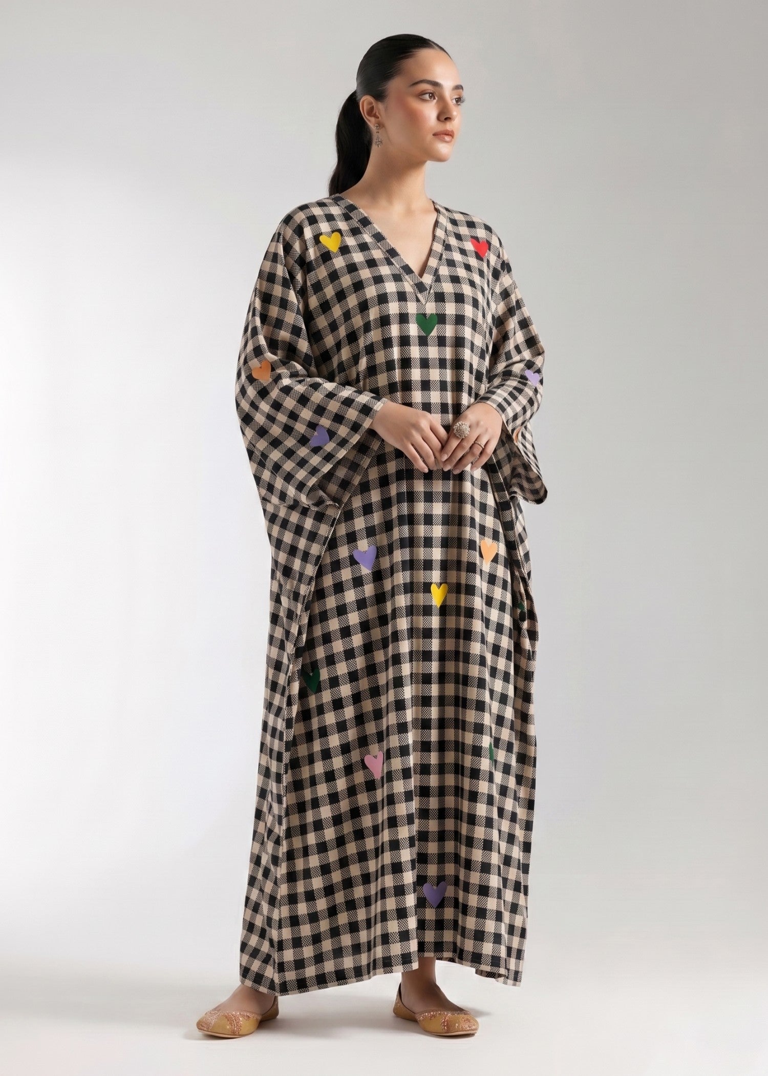 viscose raw silk Kaftan in Black