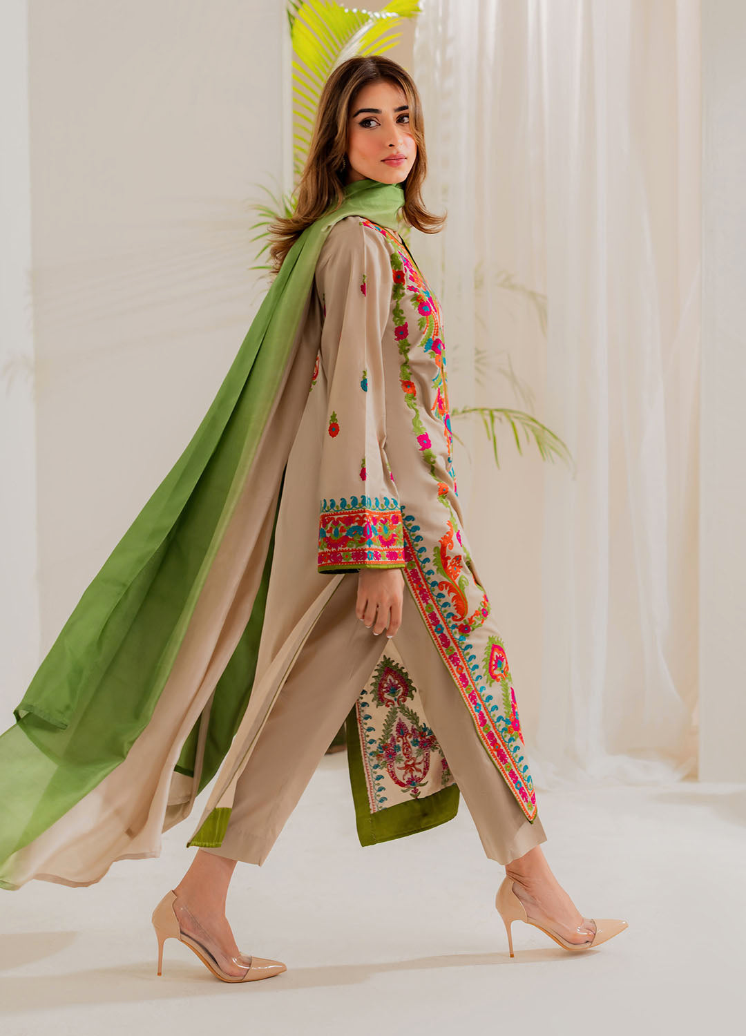linen Kurta Set in Beige