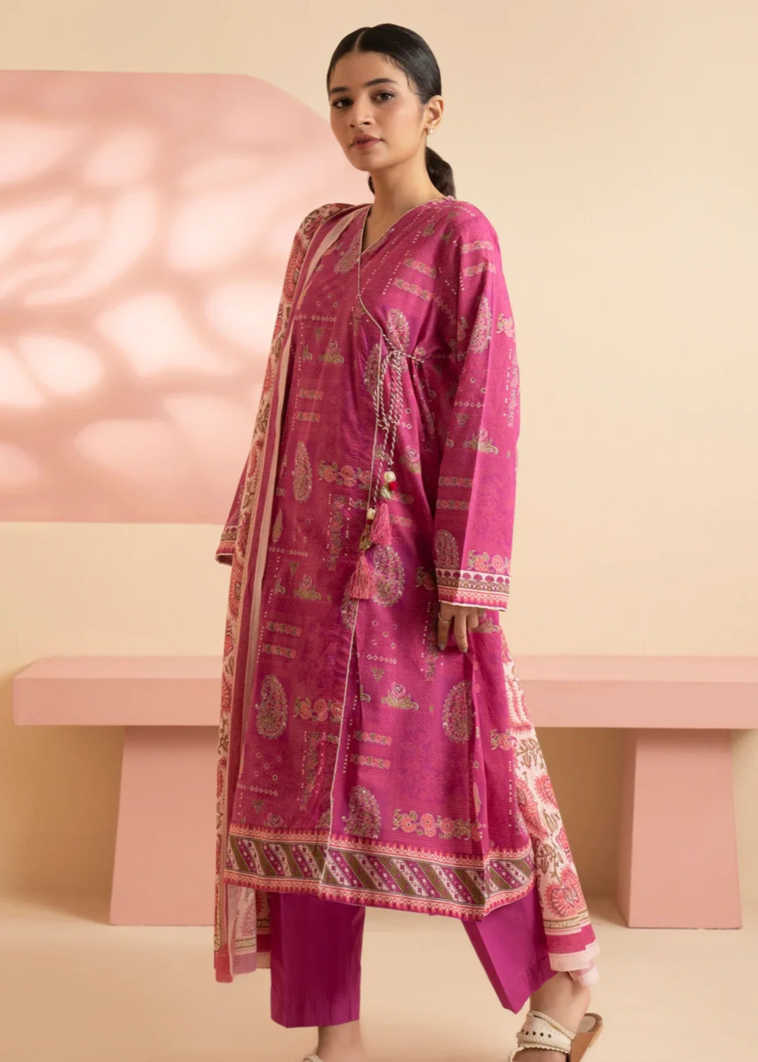 lawn Angrakha in Magenta