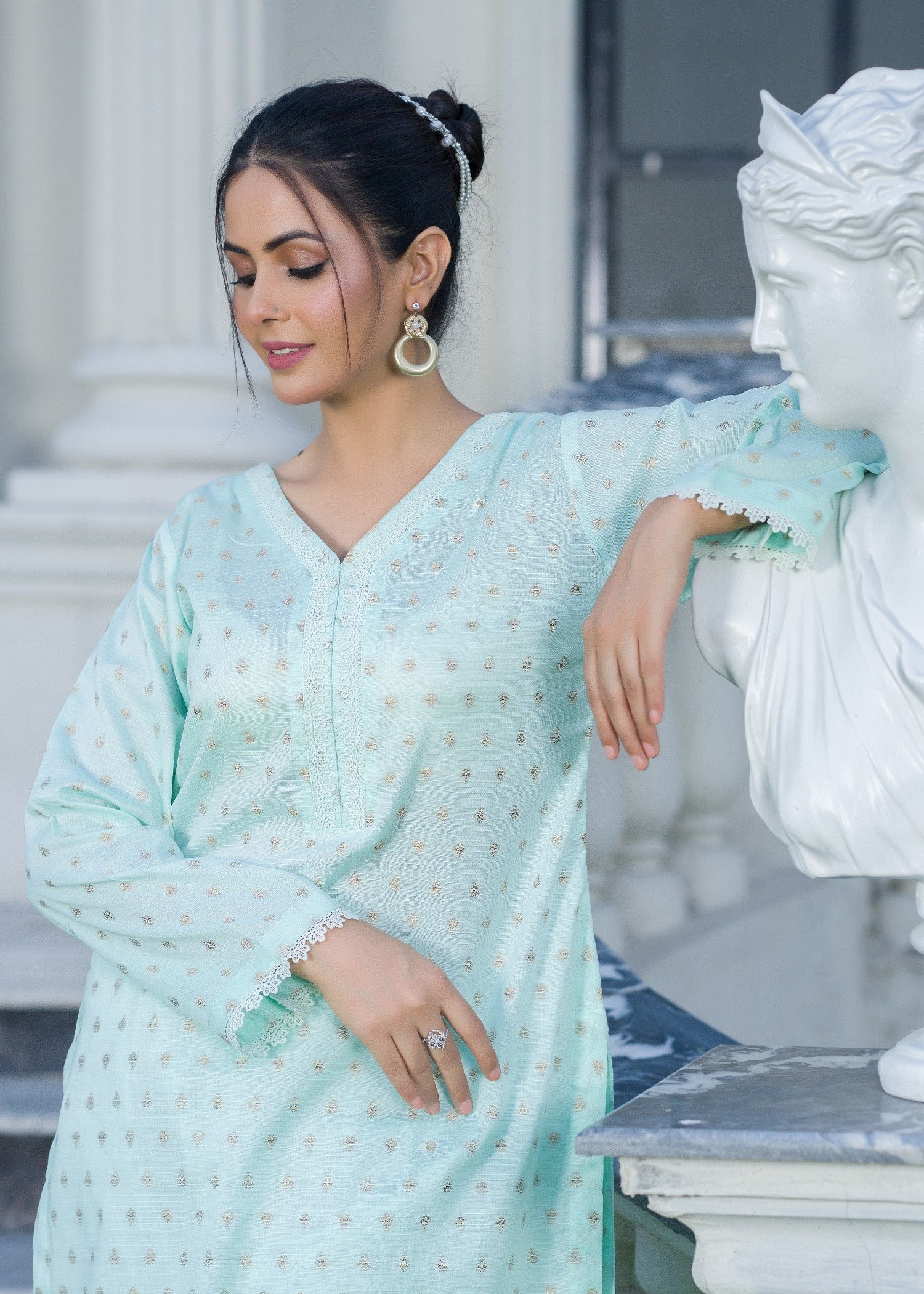 brochea jacquard Co Ord Sets in Ice blue