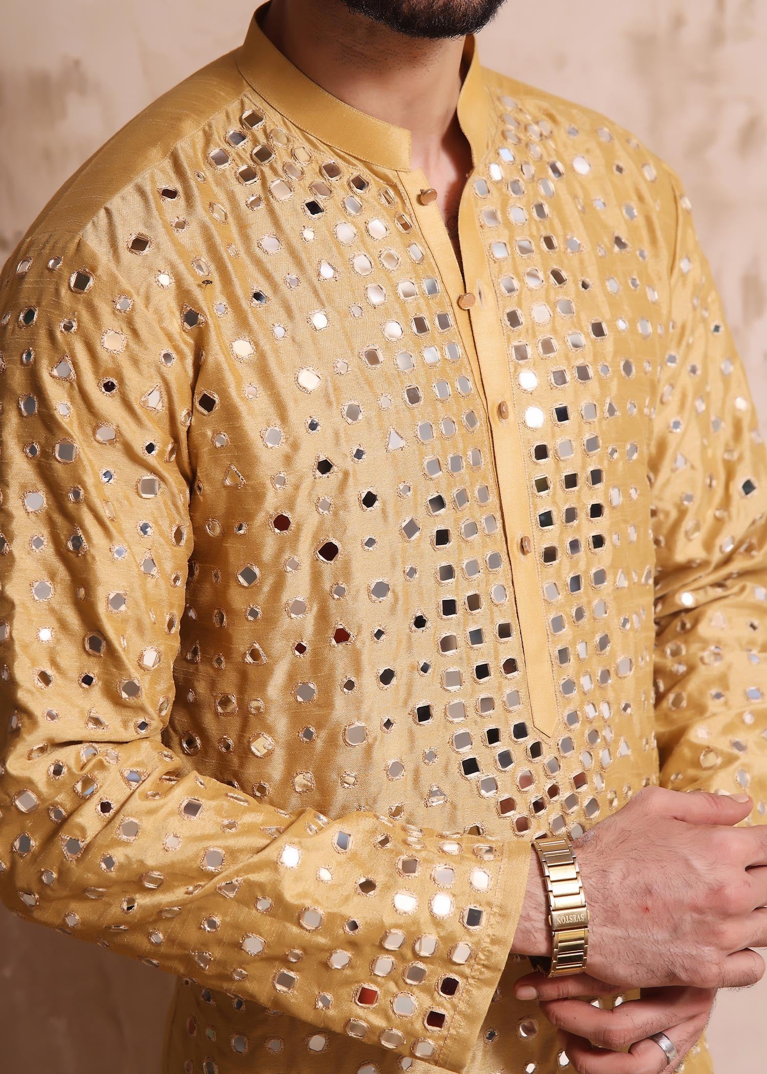 raw silk Kurta in Gold