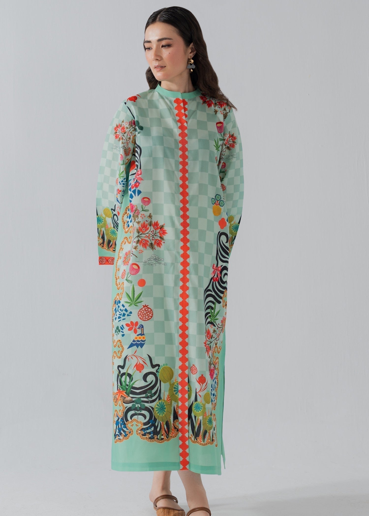 poly silk Kaftan in Tea green