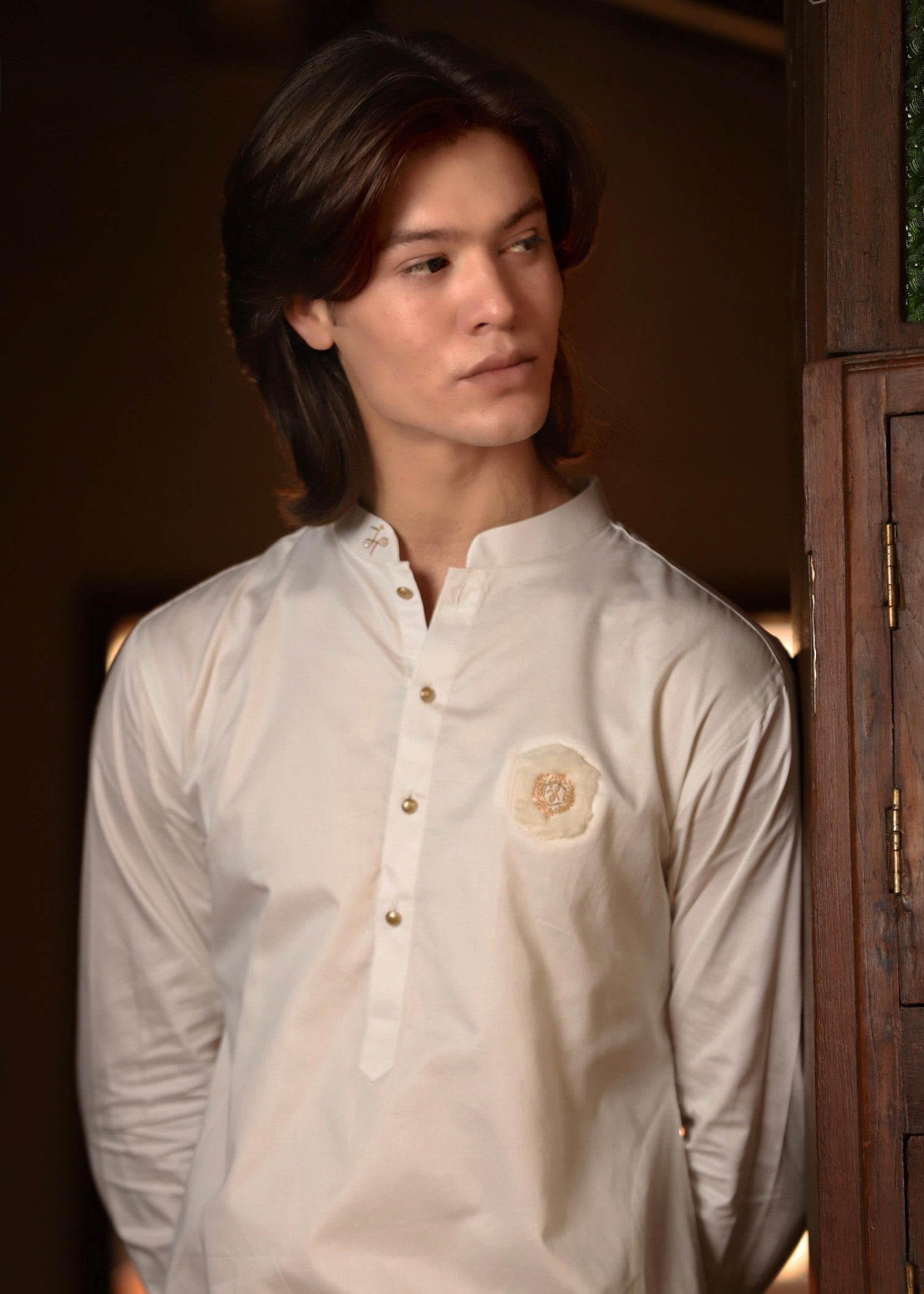 cotton satin Kurta Set in Pearl white