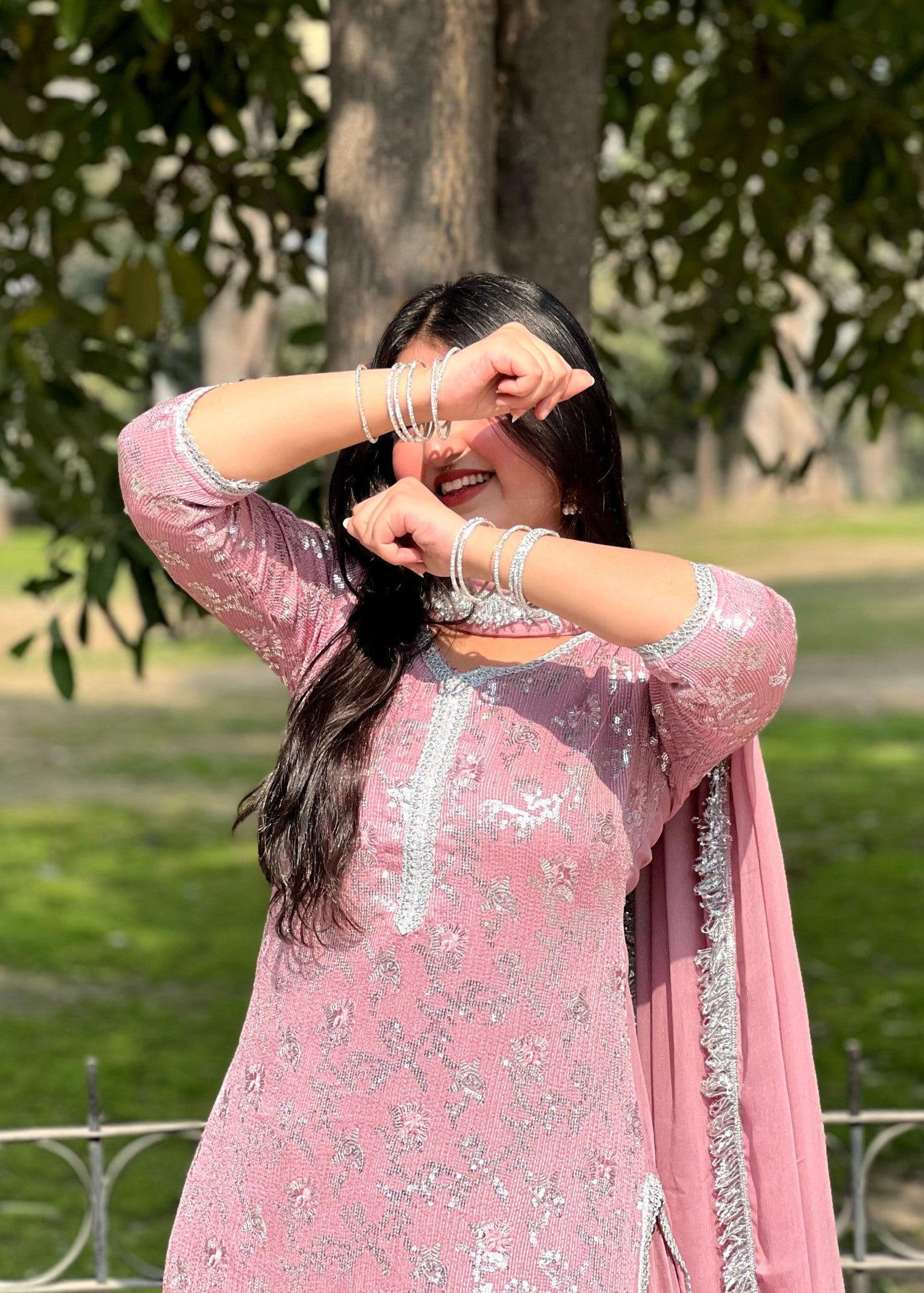 bemberg crinkle chiffon Sharara in Petal pink