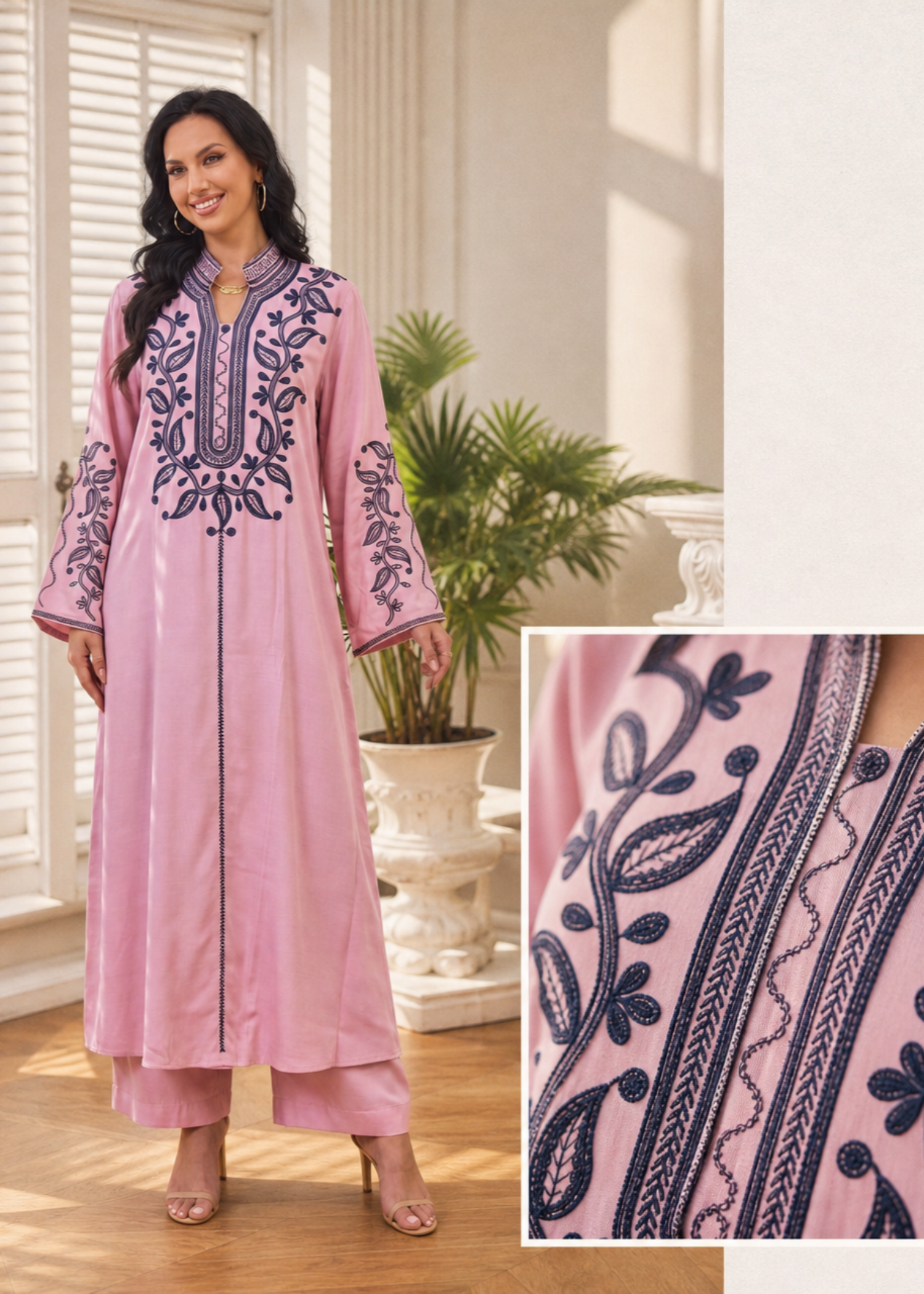 linen Pishwas in Lavender pink