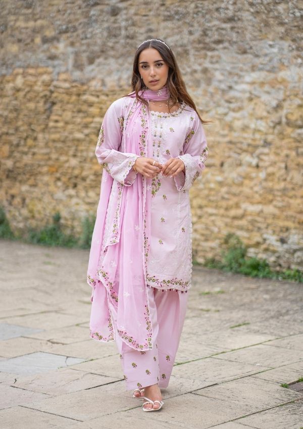 lawn cotton Kurta Set in Cotton candy pink