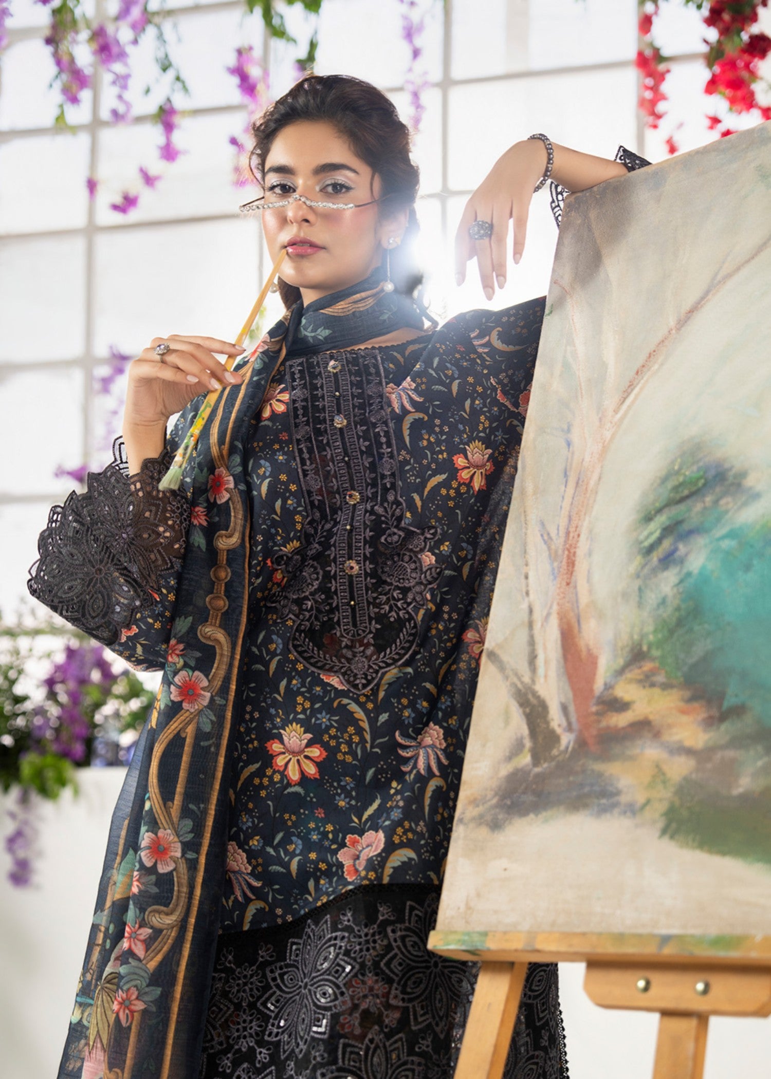 lawn cotton Kurta Set in Twilight blue
