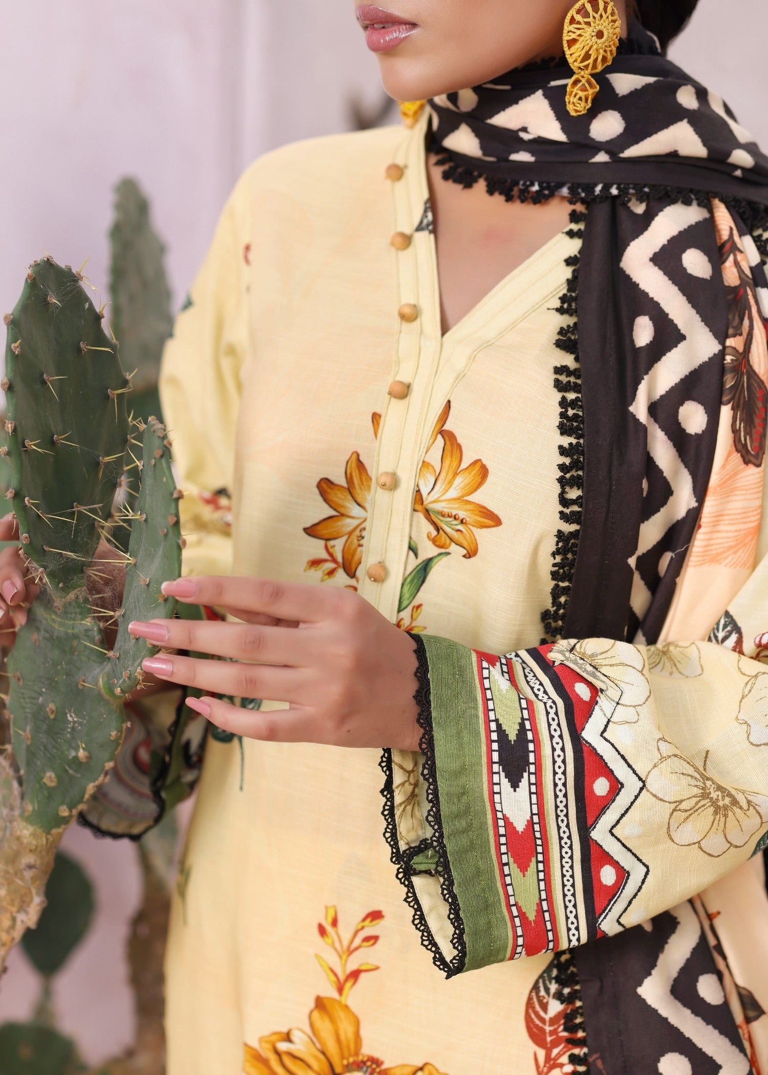 khaddar Kurta Set in Light yellow