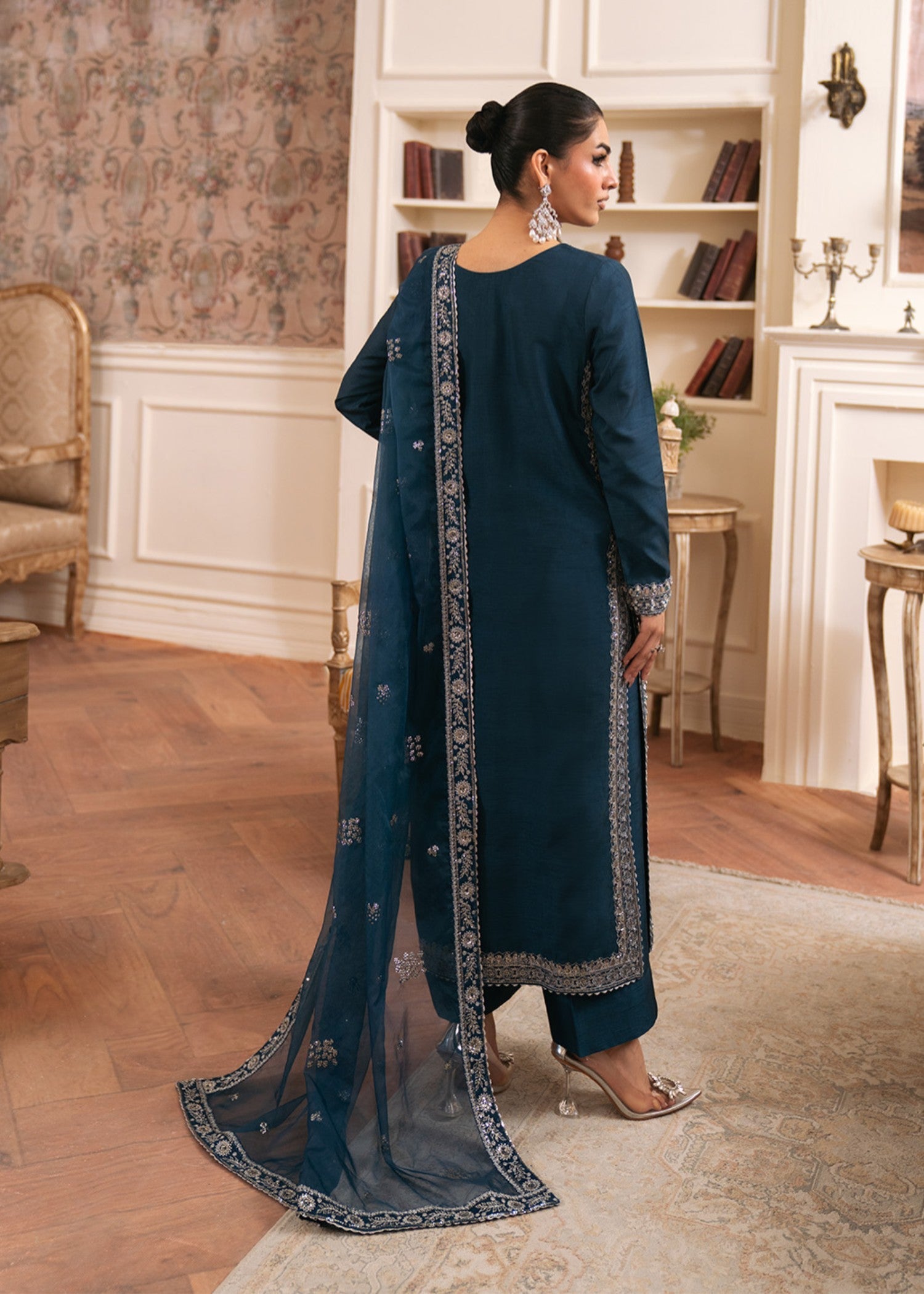 korean raw silk Kurta Set in Steel teal