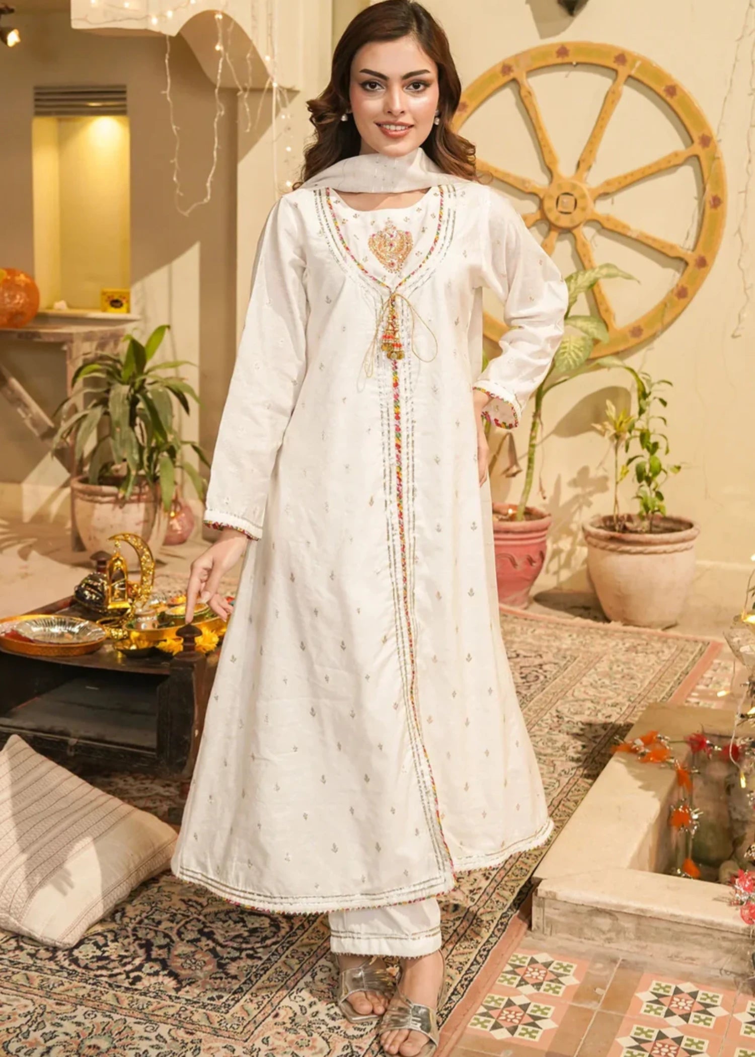 viscose Pishwas in White