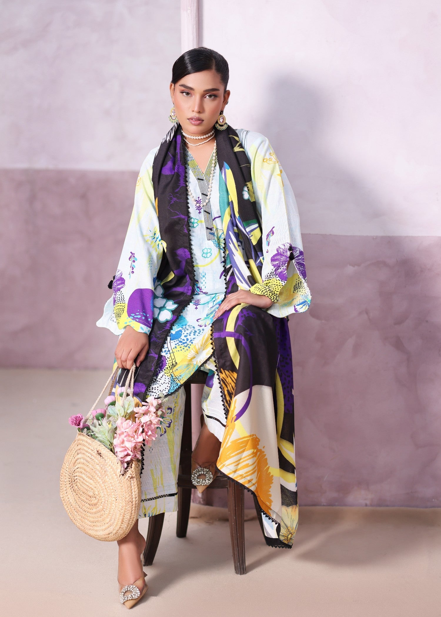 khaddar Kurta Set in Baby blue