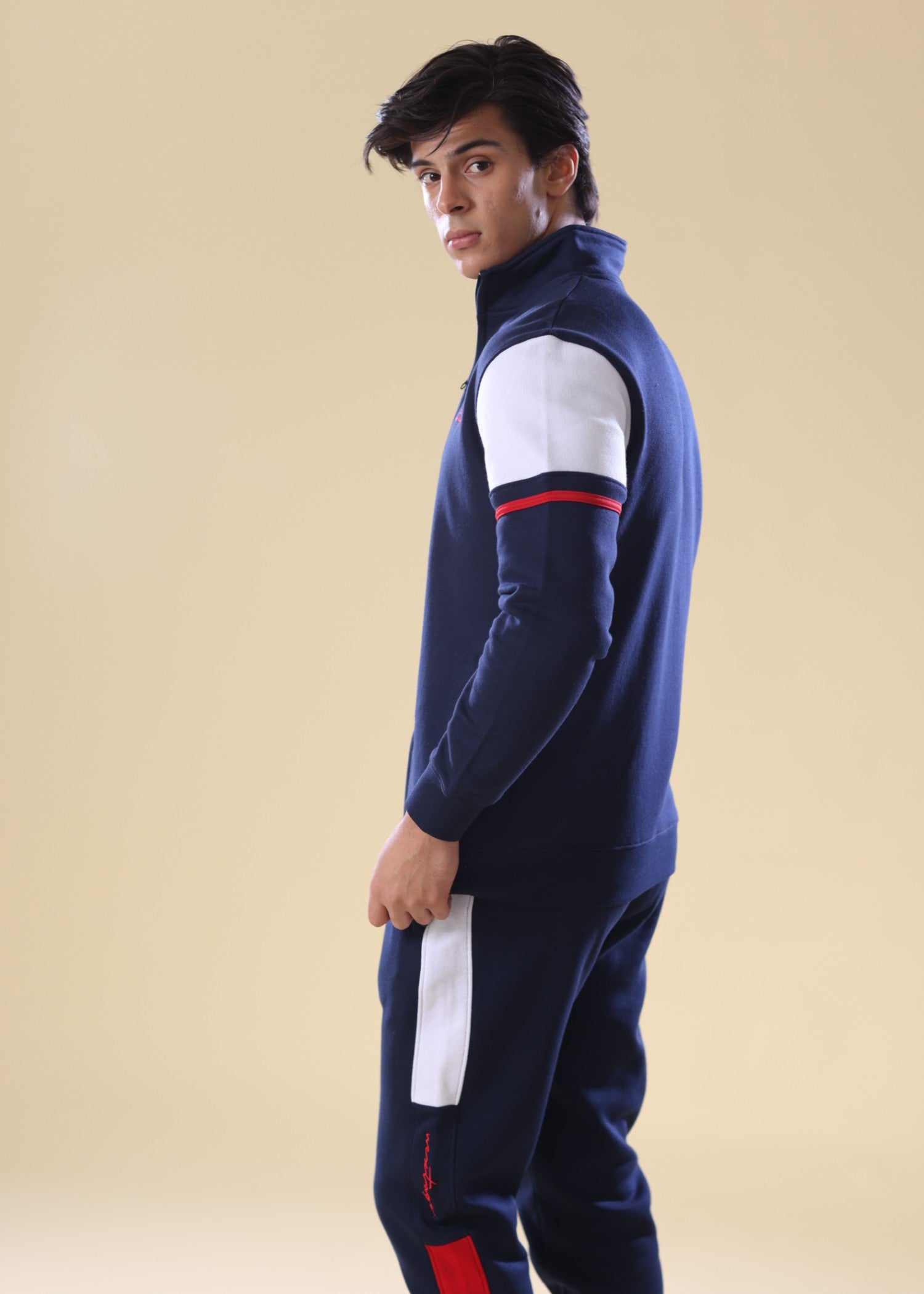 fleece Tracksuit in Navy blue, red, white