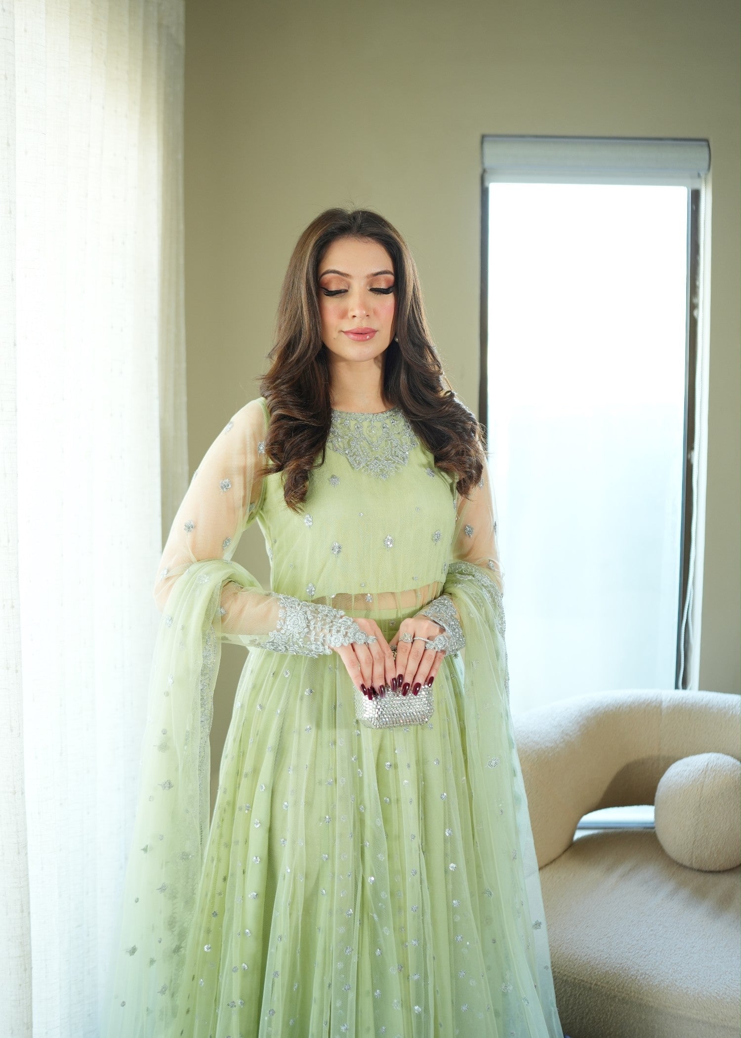 net Pishwas in Mint green