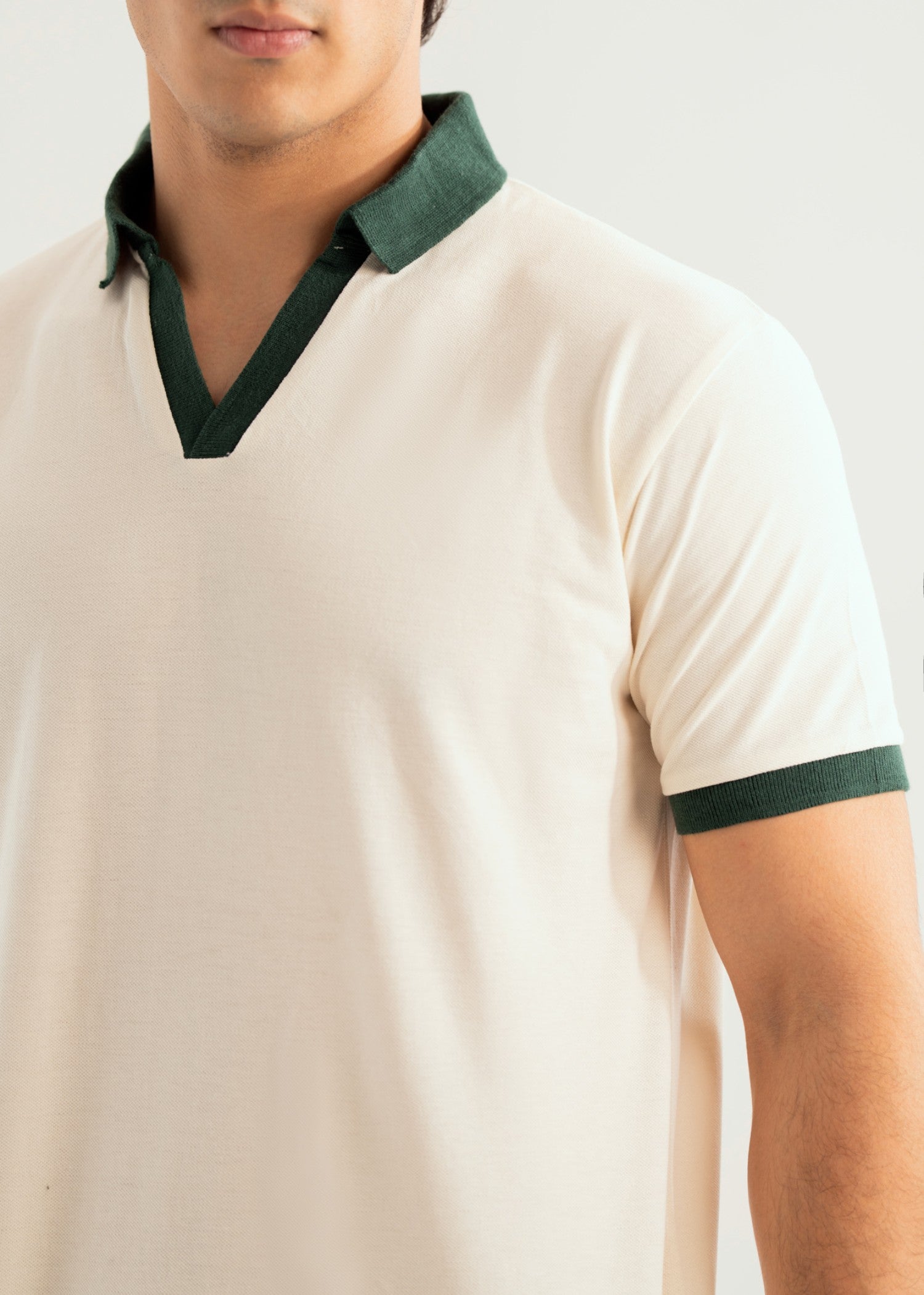 cotton pique Polo Shirt in Dark green, off-white