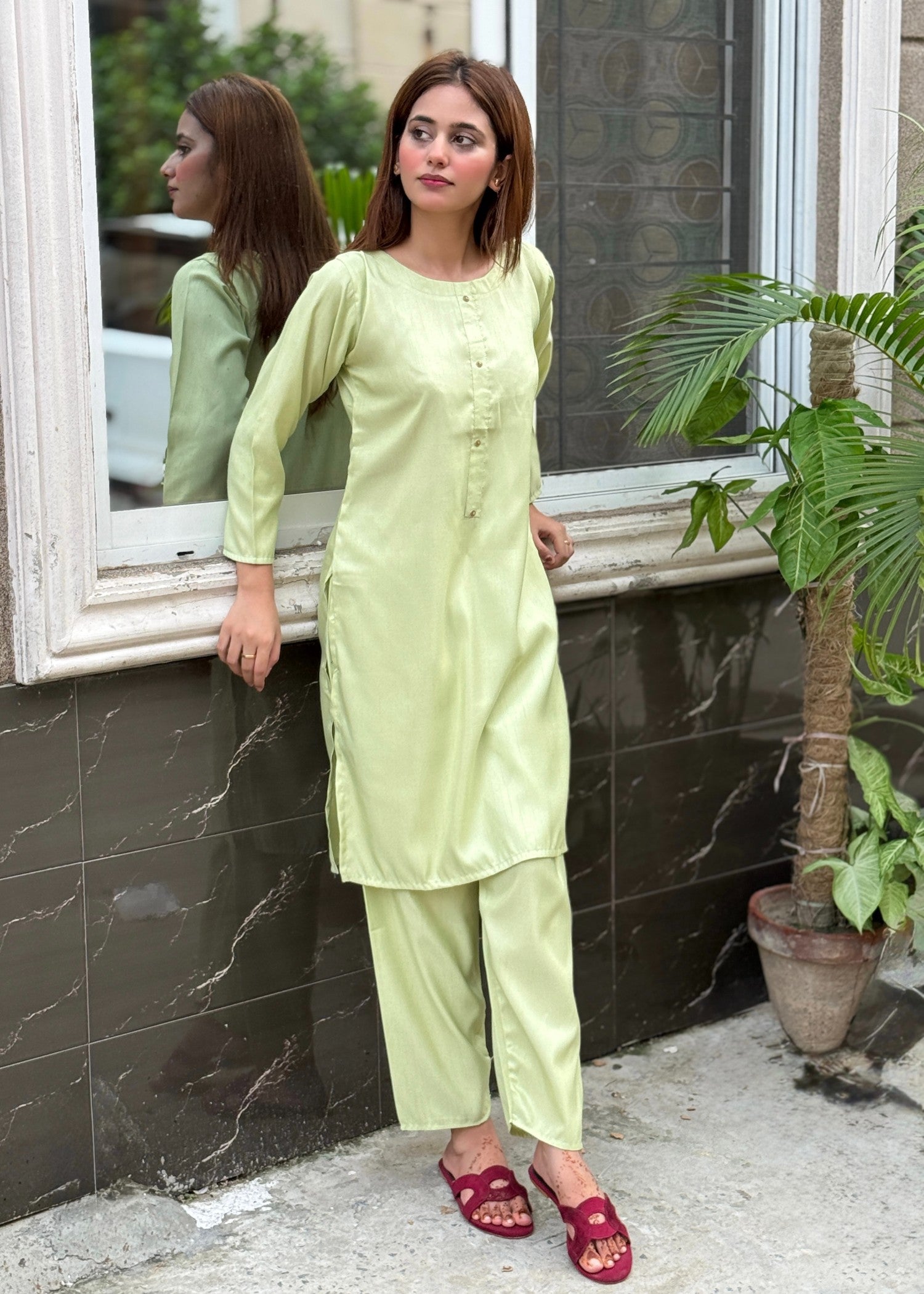 viscose raw silk Co Ord Sets in Pistachio green
